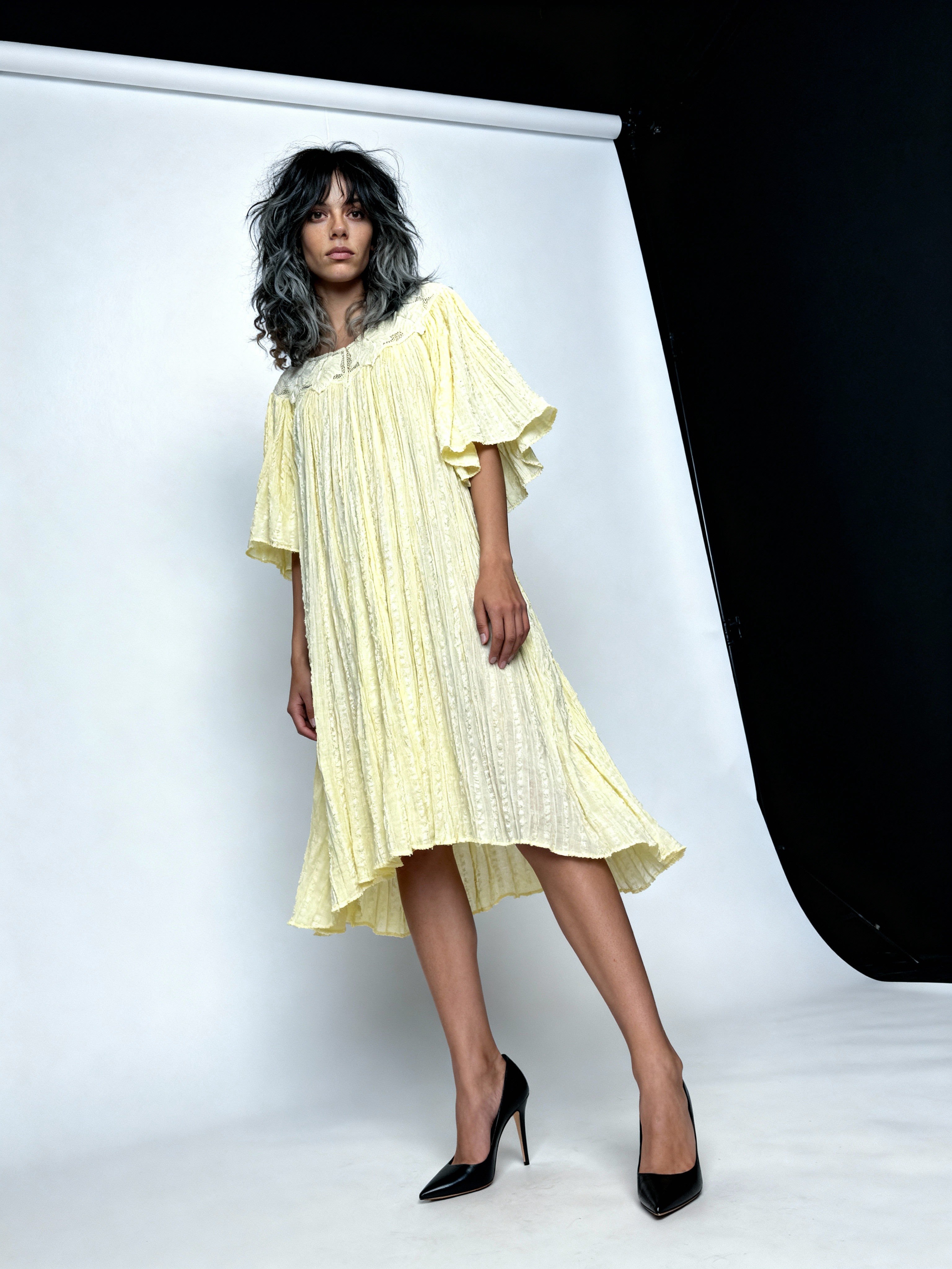 Original 1970's Vintage Cheesecloth Yellow Dress UK 8 - 12