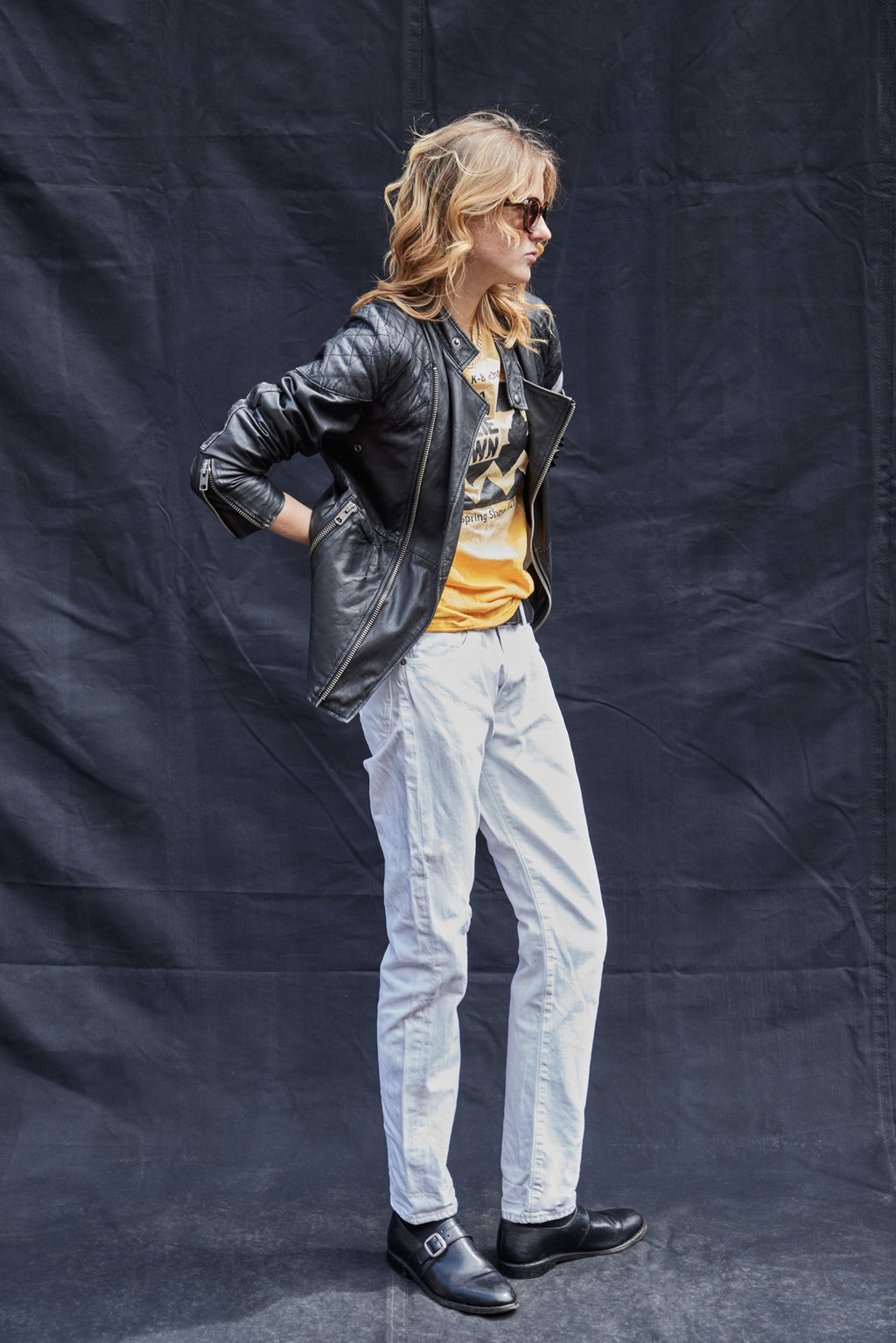 'Saint' Lambs Leather Biker Jacket in Black