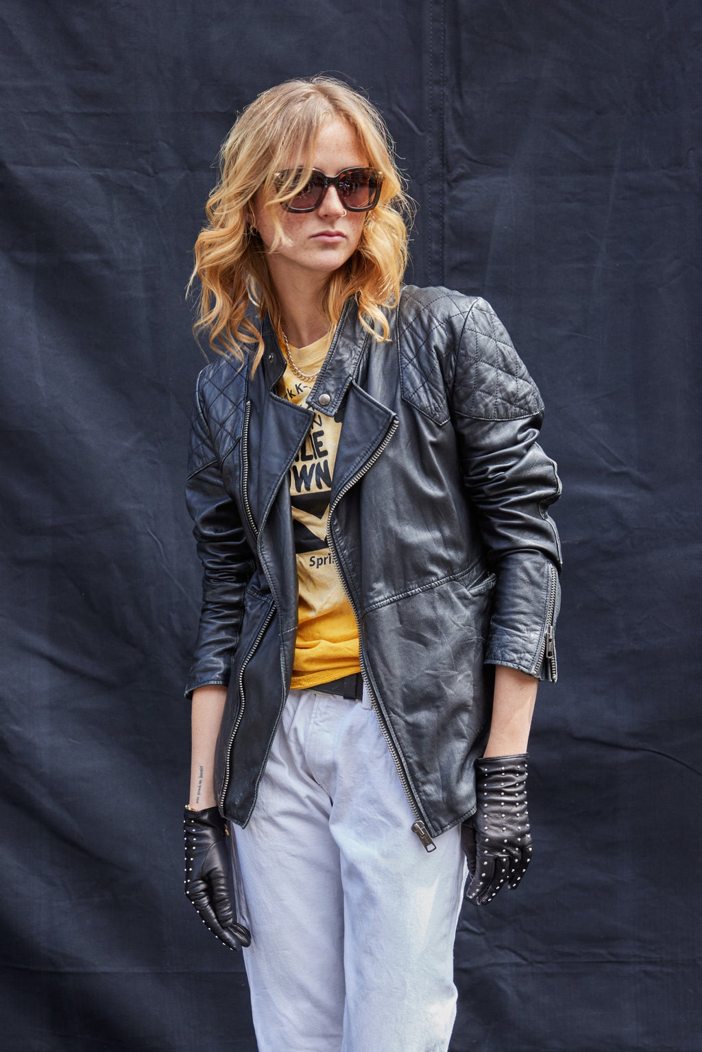 'Saint' Lambs Leather Biker Jacket in Black