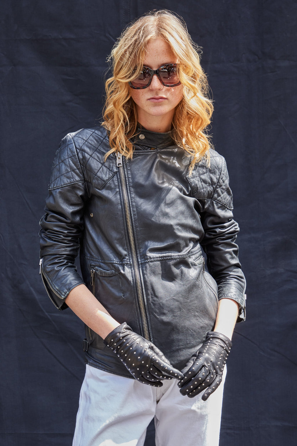 'Saint' Lambs Leather Biker Jacket in Black