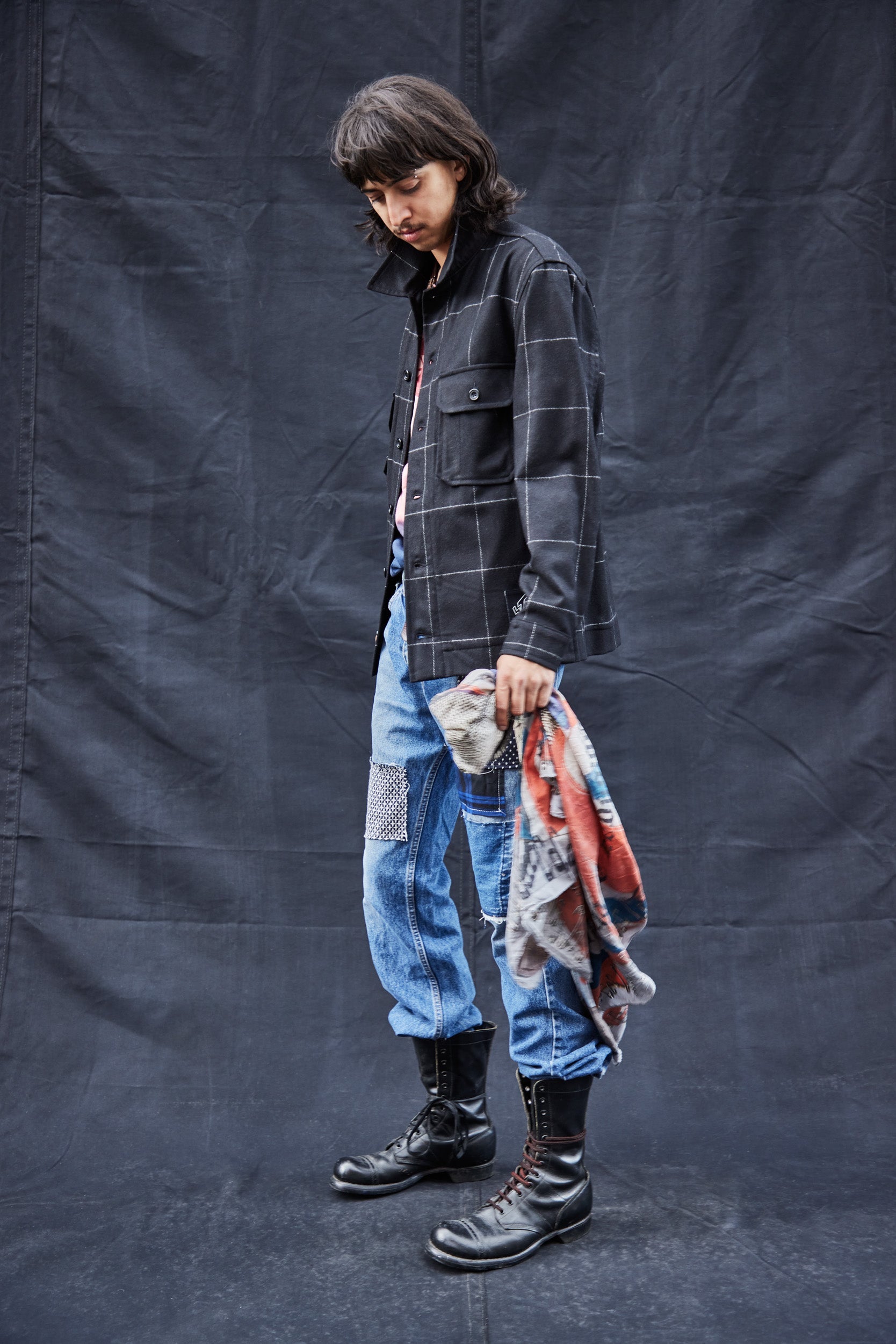 Wool Workshirt in Black Window Pane