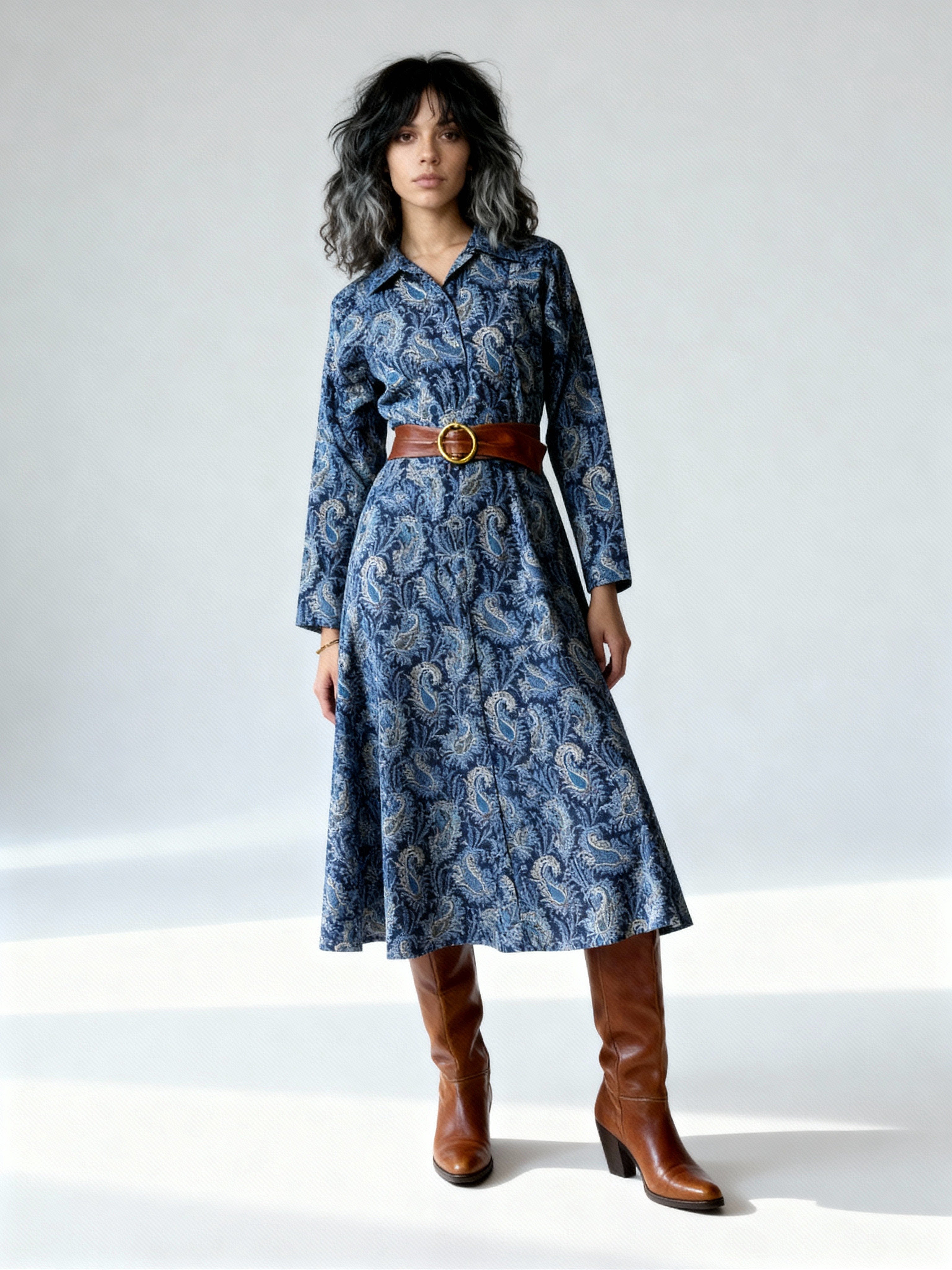 Original Vintage 1970's Liberty Print 100% Wool Paisley Print Blue Dress UK 10 - 12