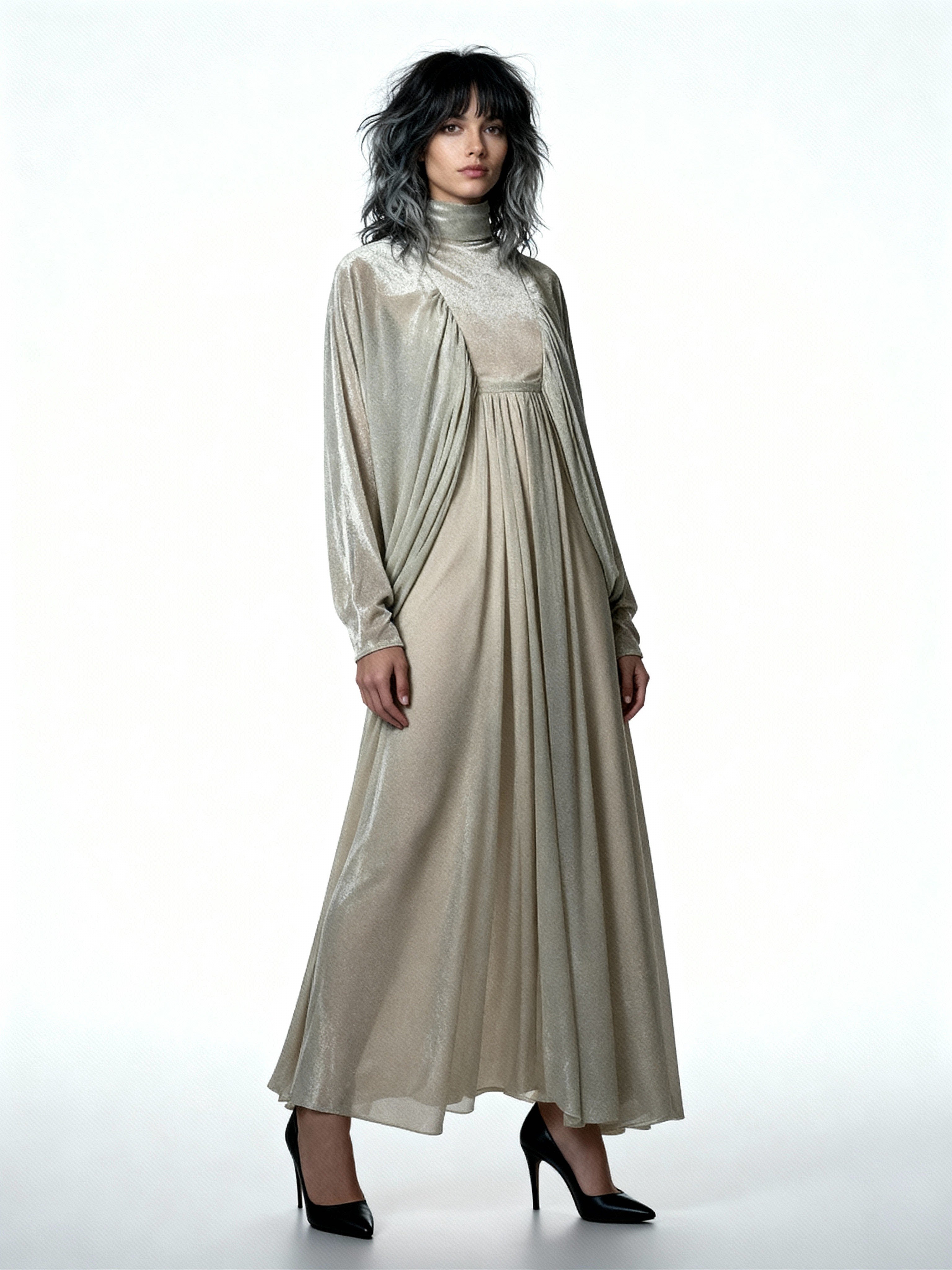 1970's Original Vintage Gold Goddess Maxi Dress UK 8 - 12