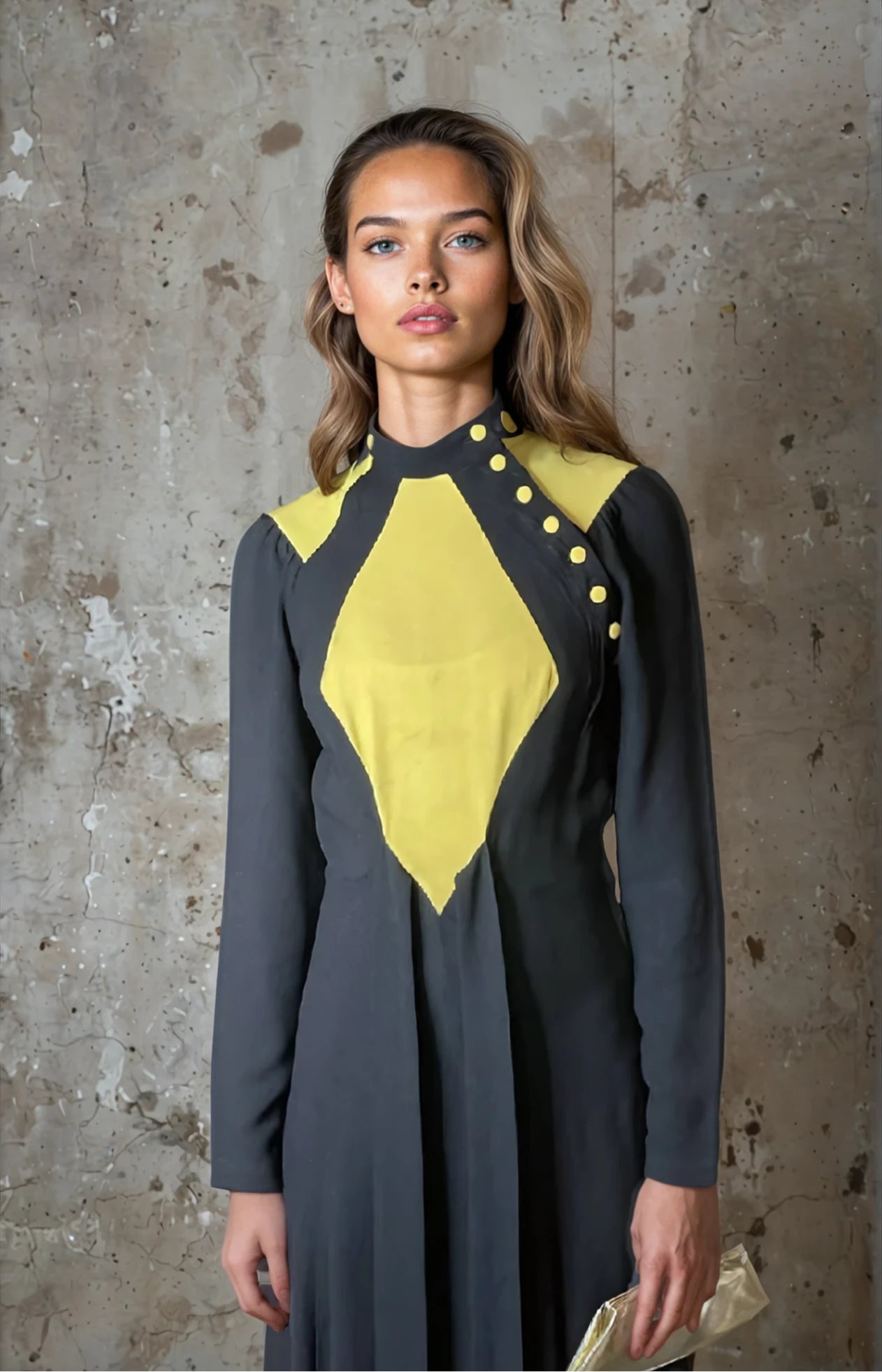 Rare Vintage 1970's Original Black & Yellow Dress Designed by Ossie Clark UK 8 - 10