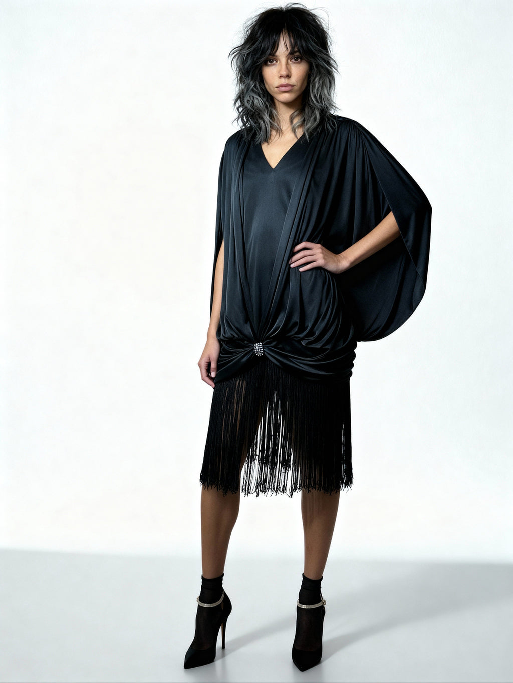 Unusual Original 1980's Vintage Black Dress with Fringing UK 8 - 14