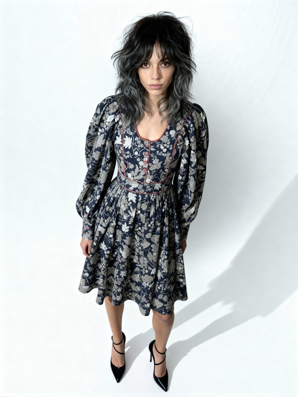 Rare & Original Vintage 1970's Navy Floral Dress UK 10 - 14