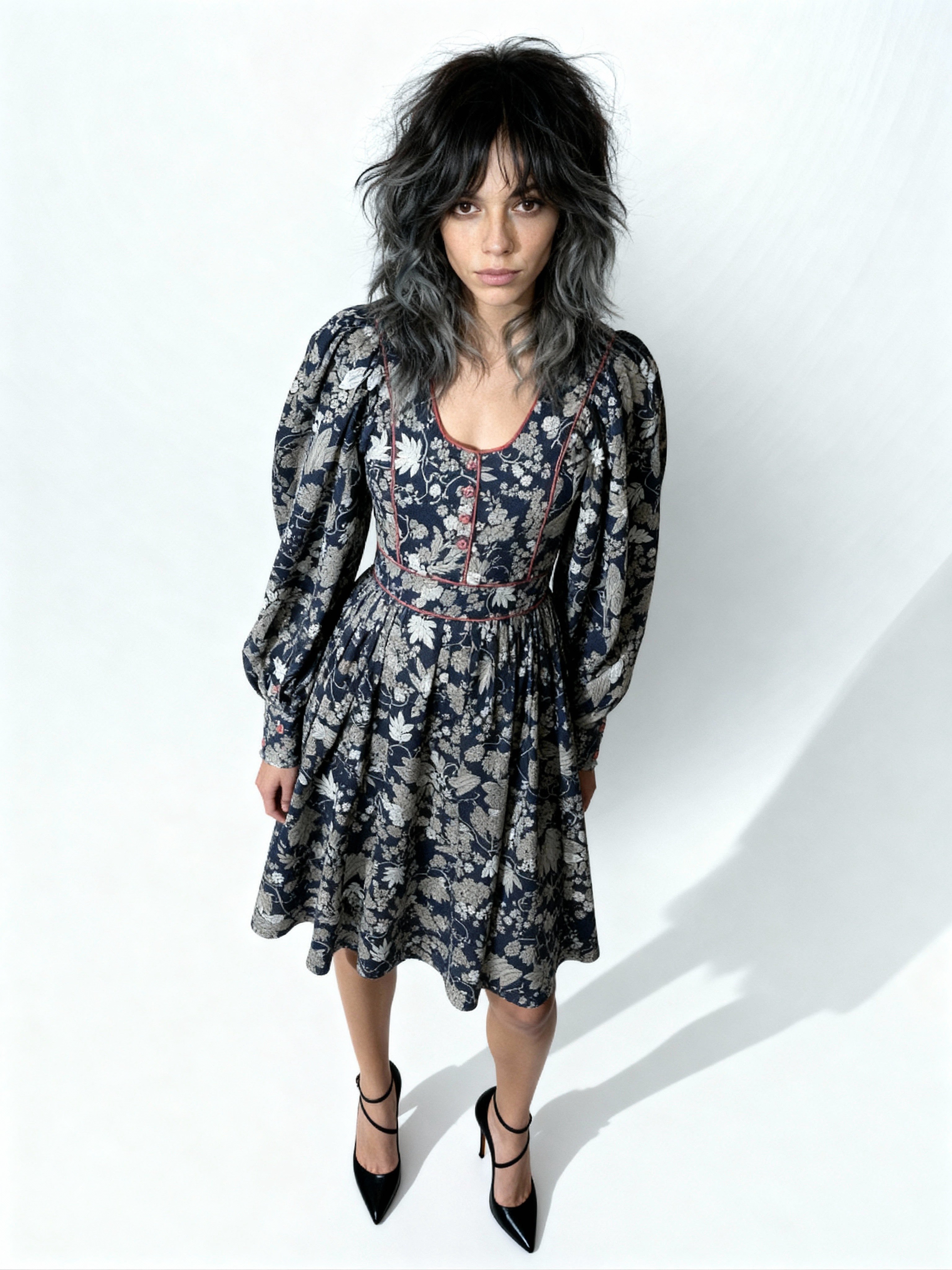 Rare & Original Vintage 1970's Navy Floral Dress UK 10 - 14