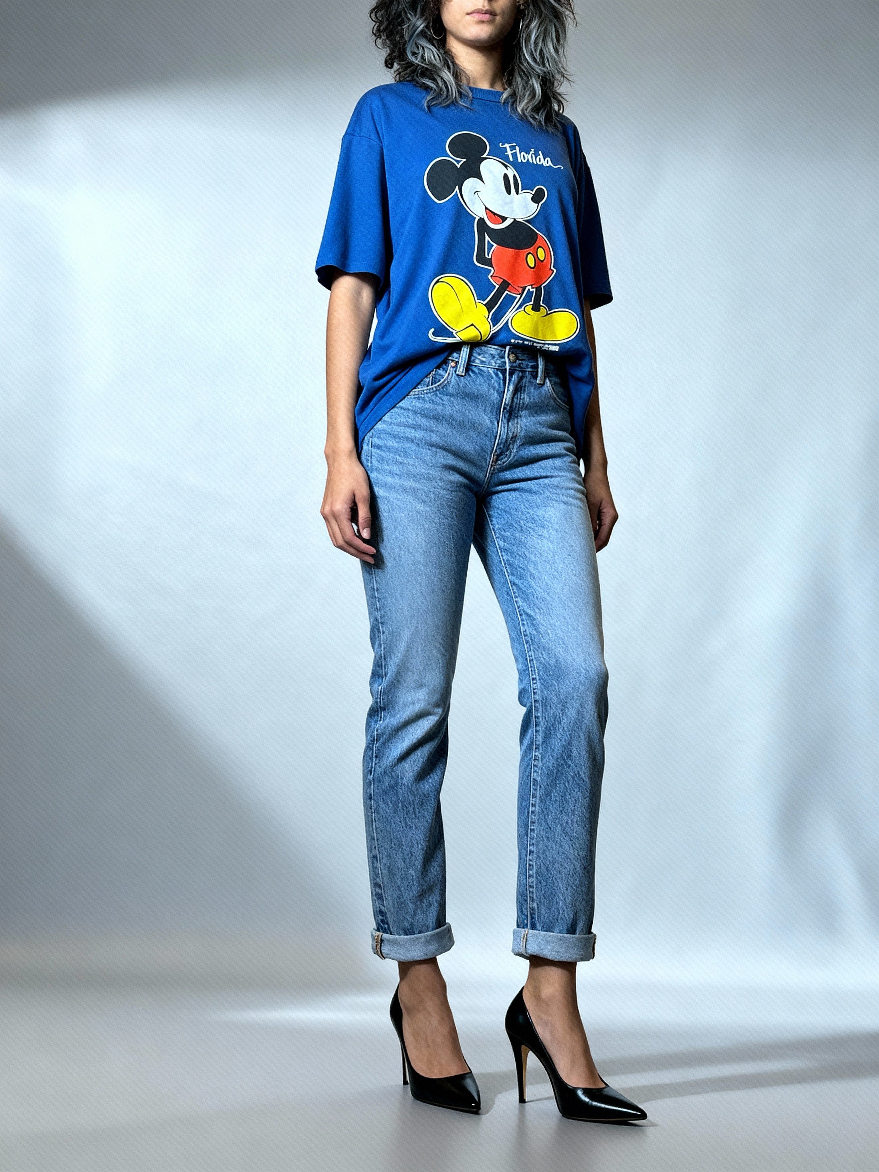 Original 1980's Vintage Disney Mickey Mouse Blue T Shirt UK 8 - 14