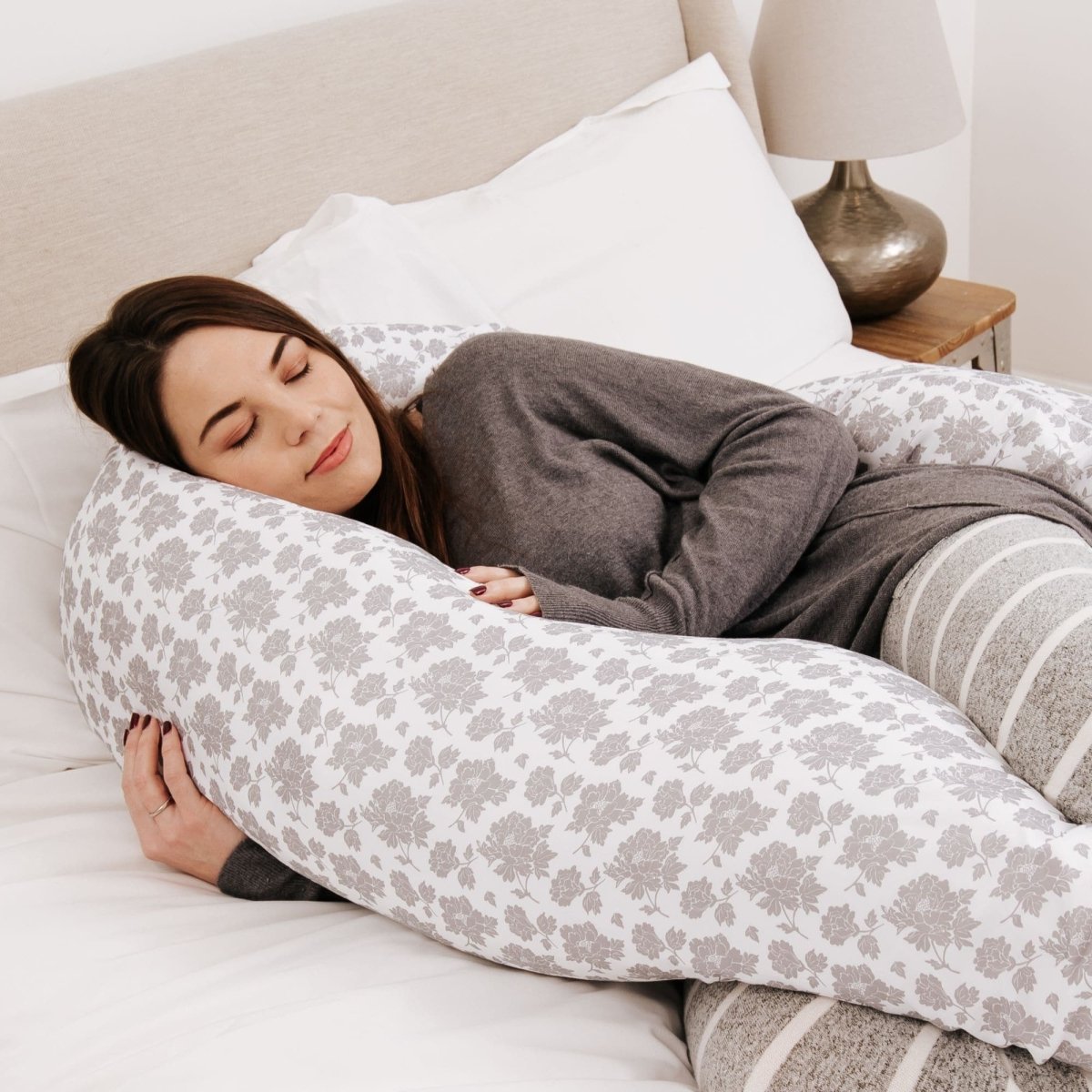12 Ft Maternity Pillow Case - Grey Floral