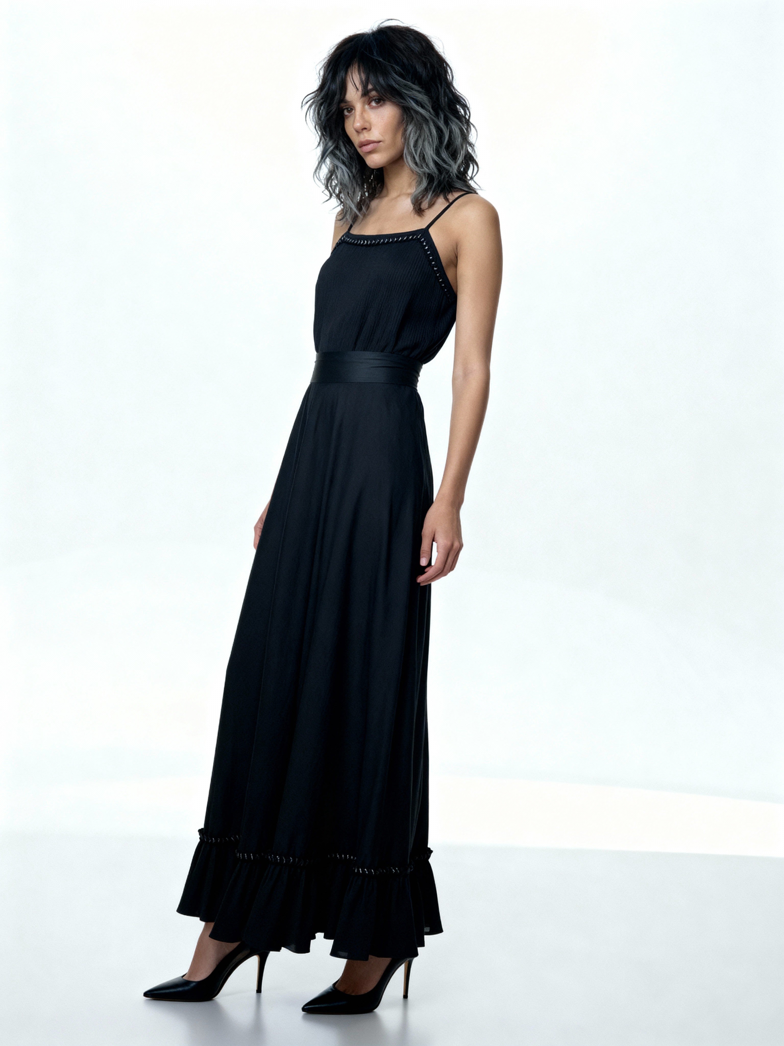 Original 1970's Vintage Black & Silver Maxi Disco Dress UK 12 - 14