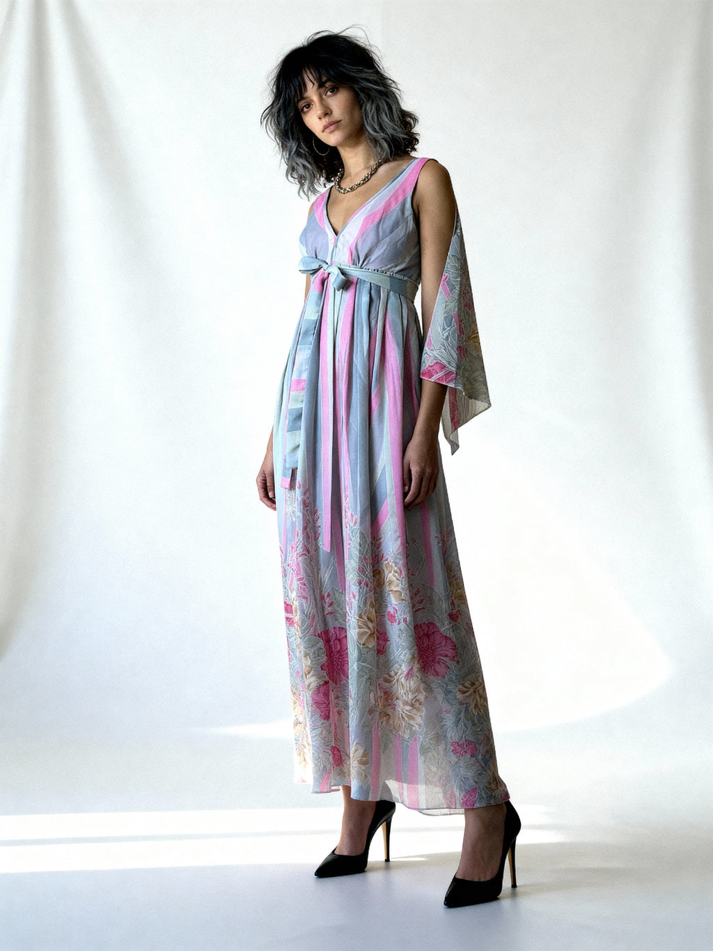 Stunning Original 1970'S Vintage Floral Maxi Dress Uk 10 - 12