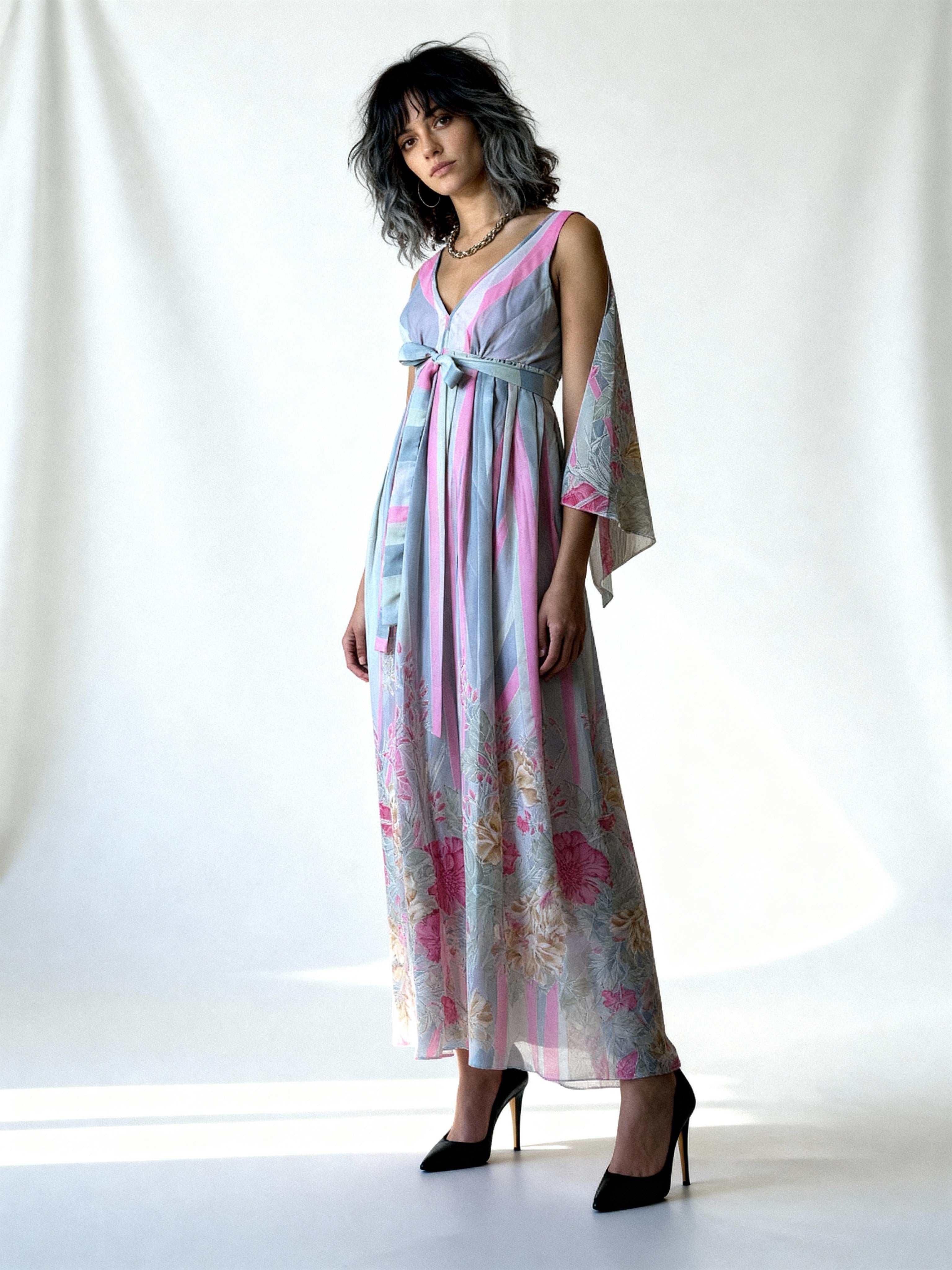 Stunning Original 1970'S Vintage Floral Maxi Dress Uk 10 - 12