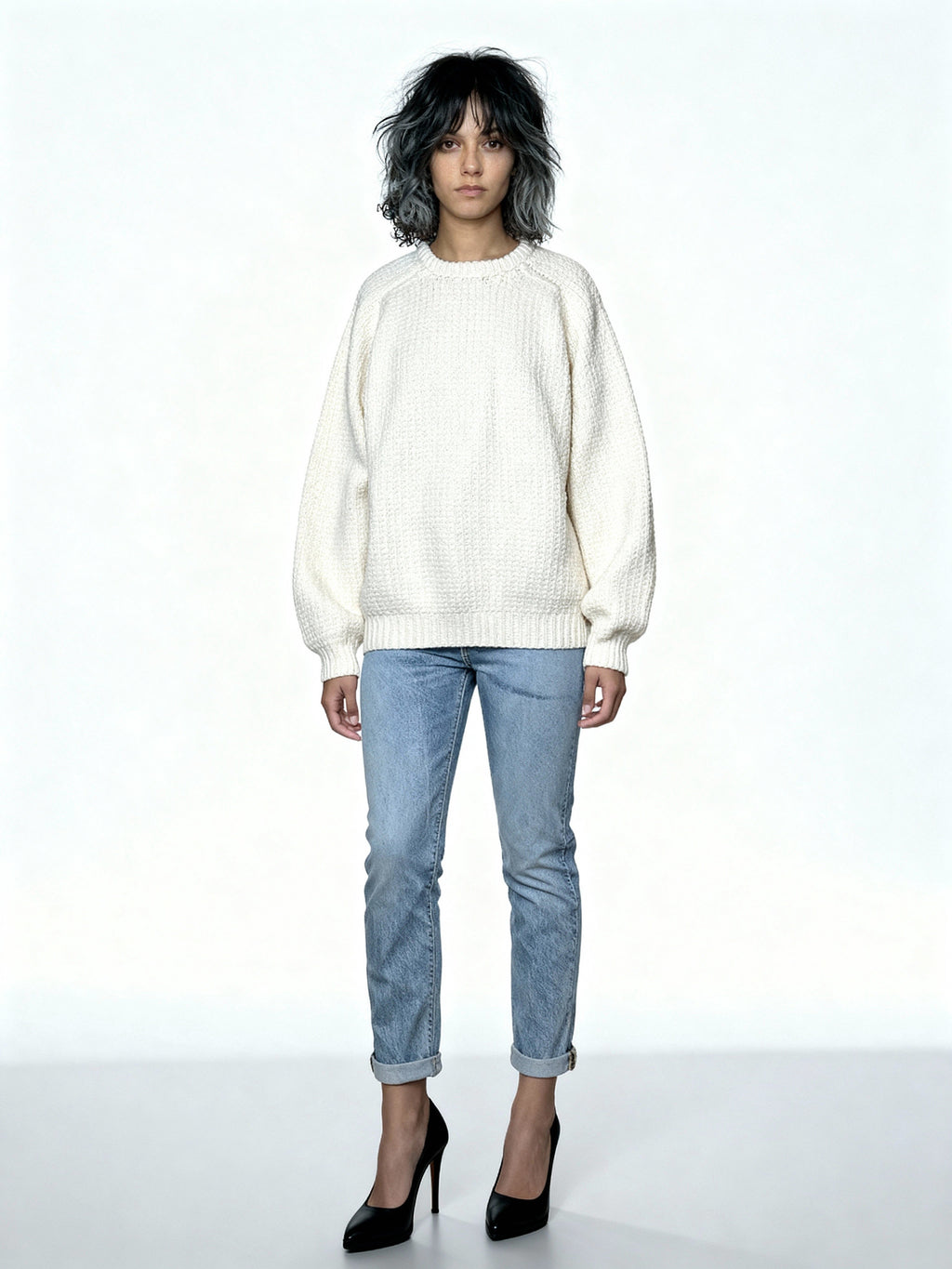 Preloved Chunky Knit Wool Mix Cream Jumper UK 8 - 14