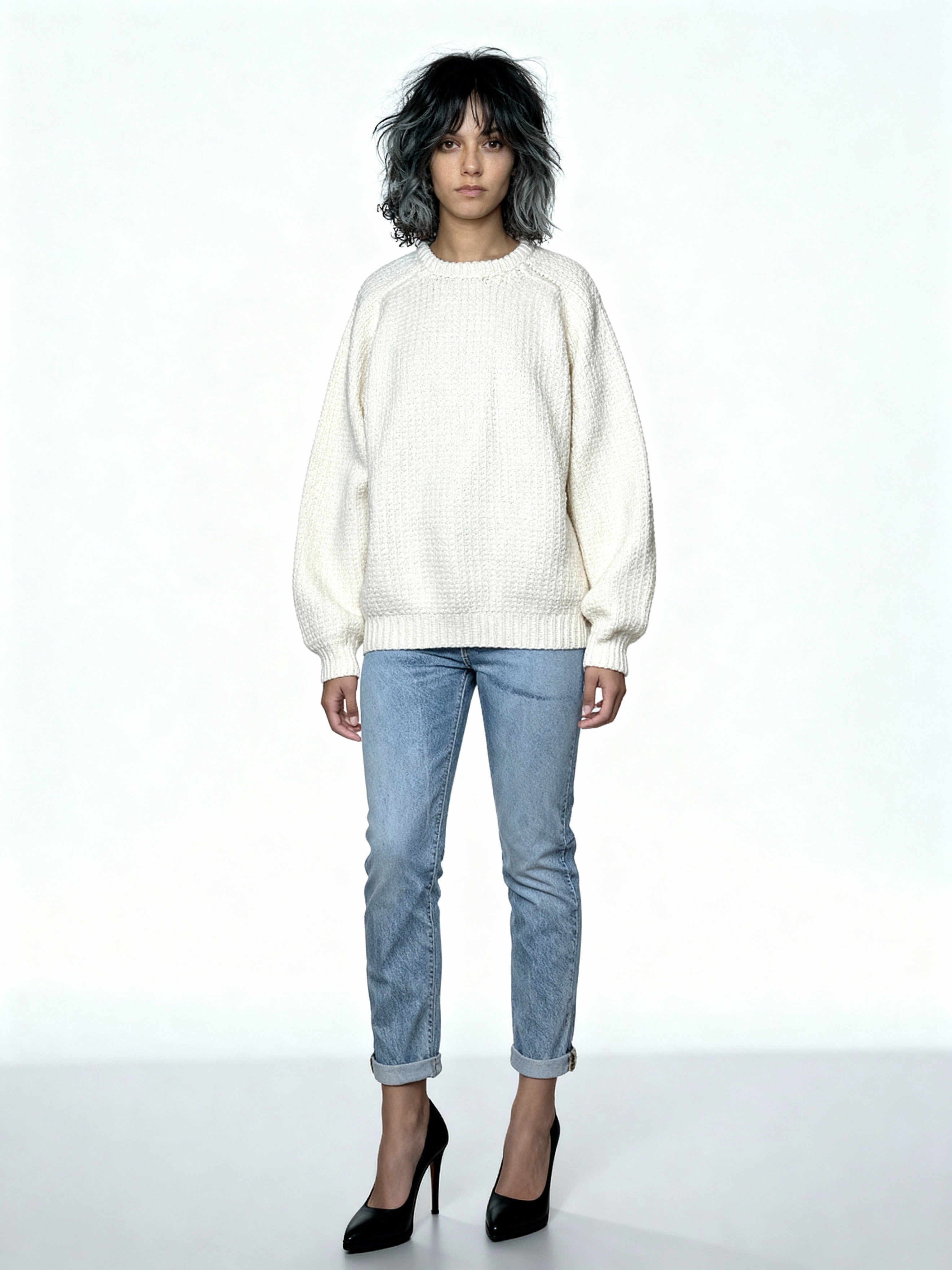 Preloved Chunky Knit Wool Mix Cream Jumper UK 8 - 14