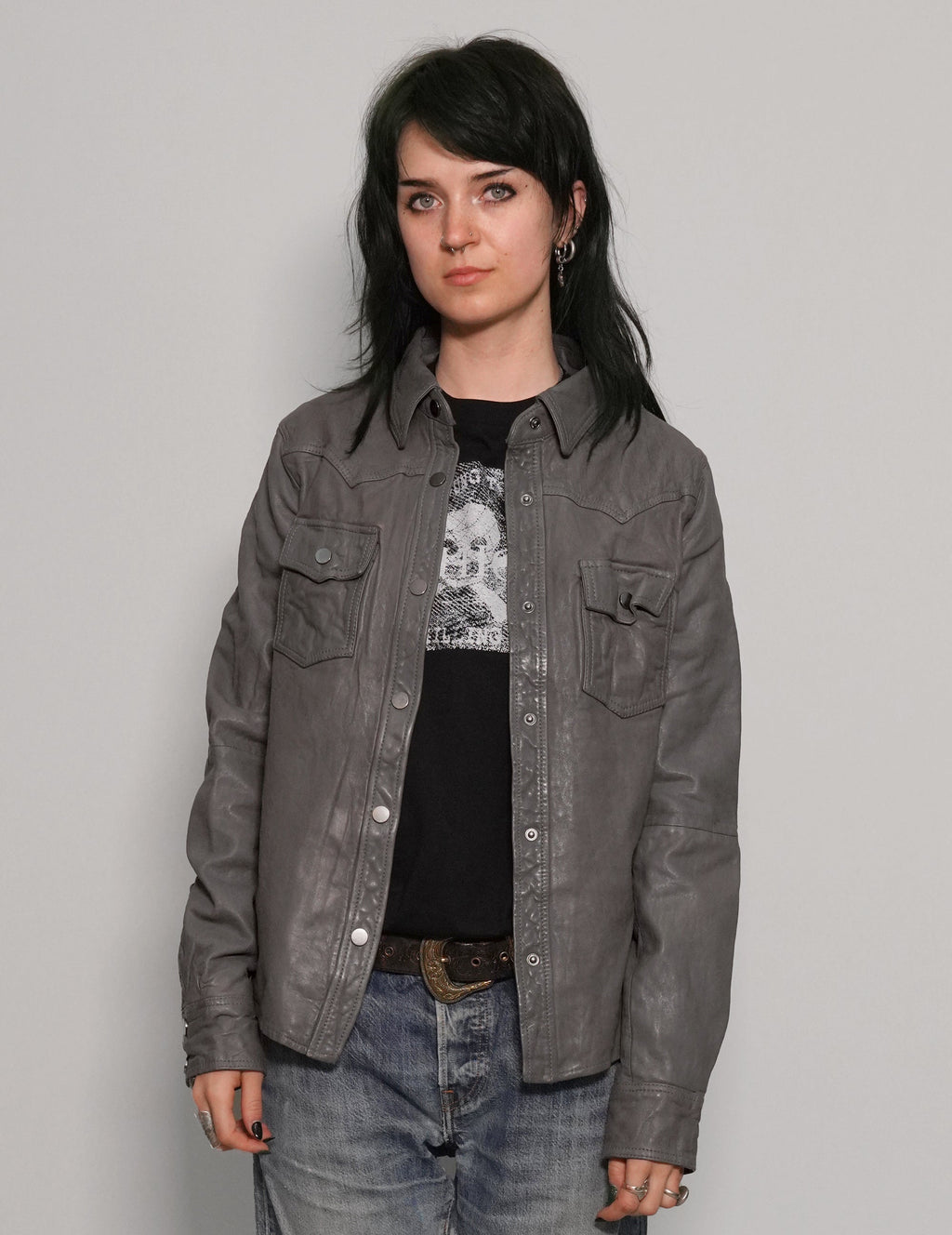 Immortal Leather Jacket in Grey