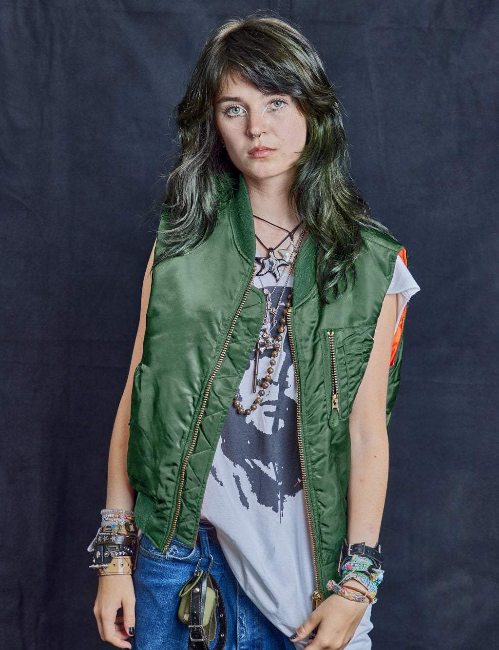 'Saint' Bomber Gilet in Green