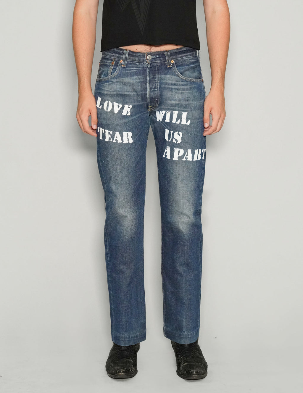 'Love Will Tear Us Apart' Jeans in Blue