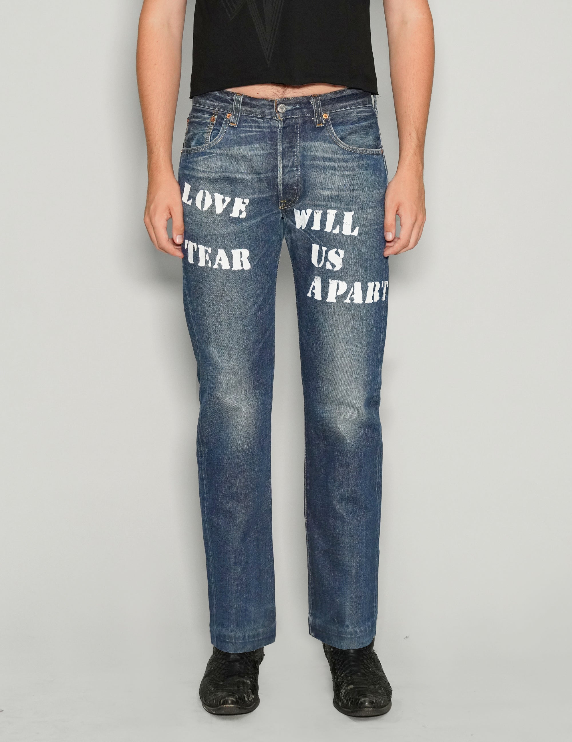 'Love Will Tear Us Apart' Jeans in Blue