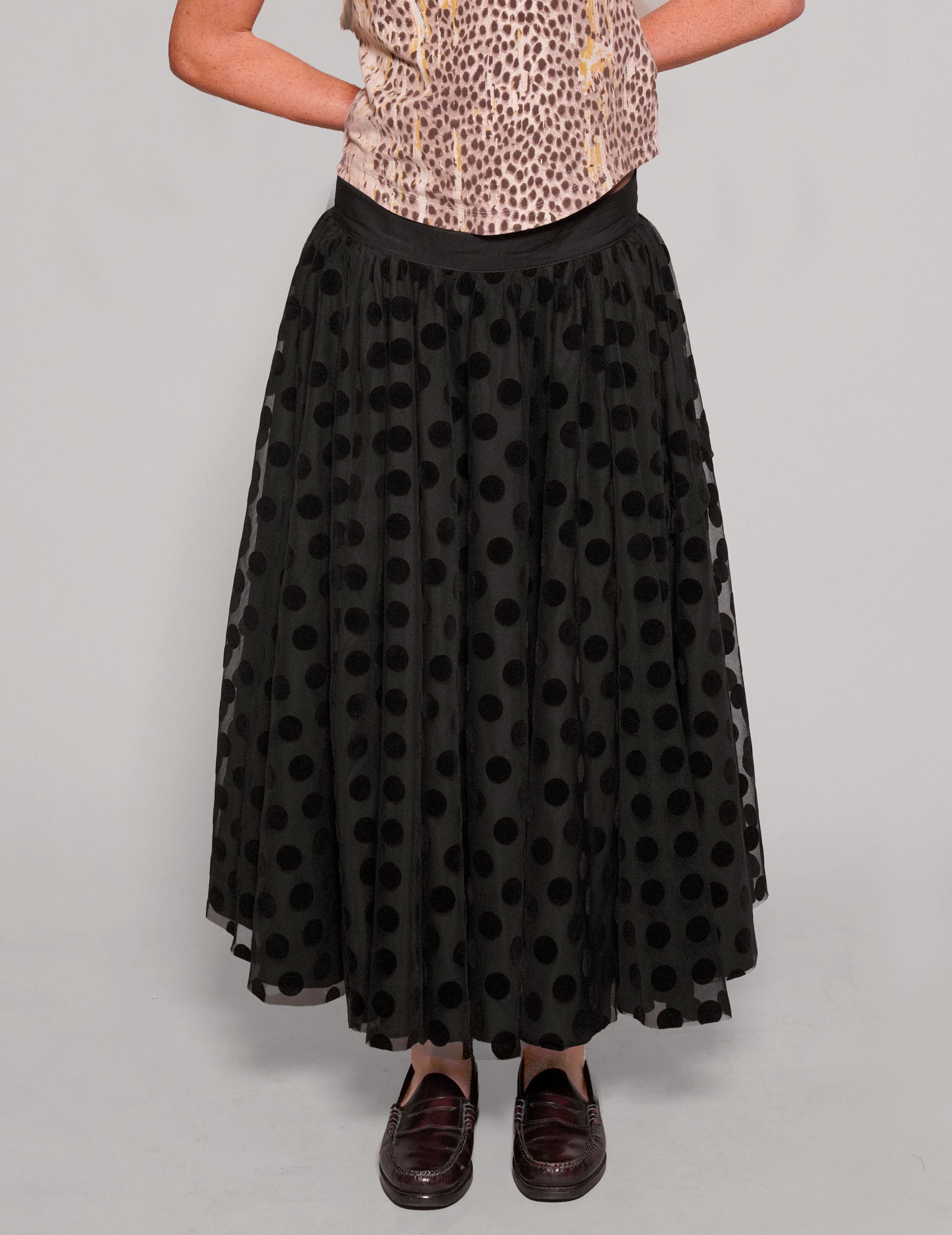 Mesh Maxi Skirt - Black Polka Dot