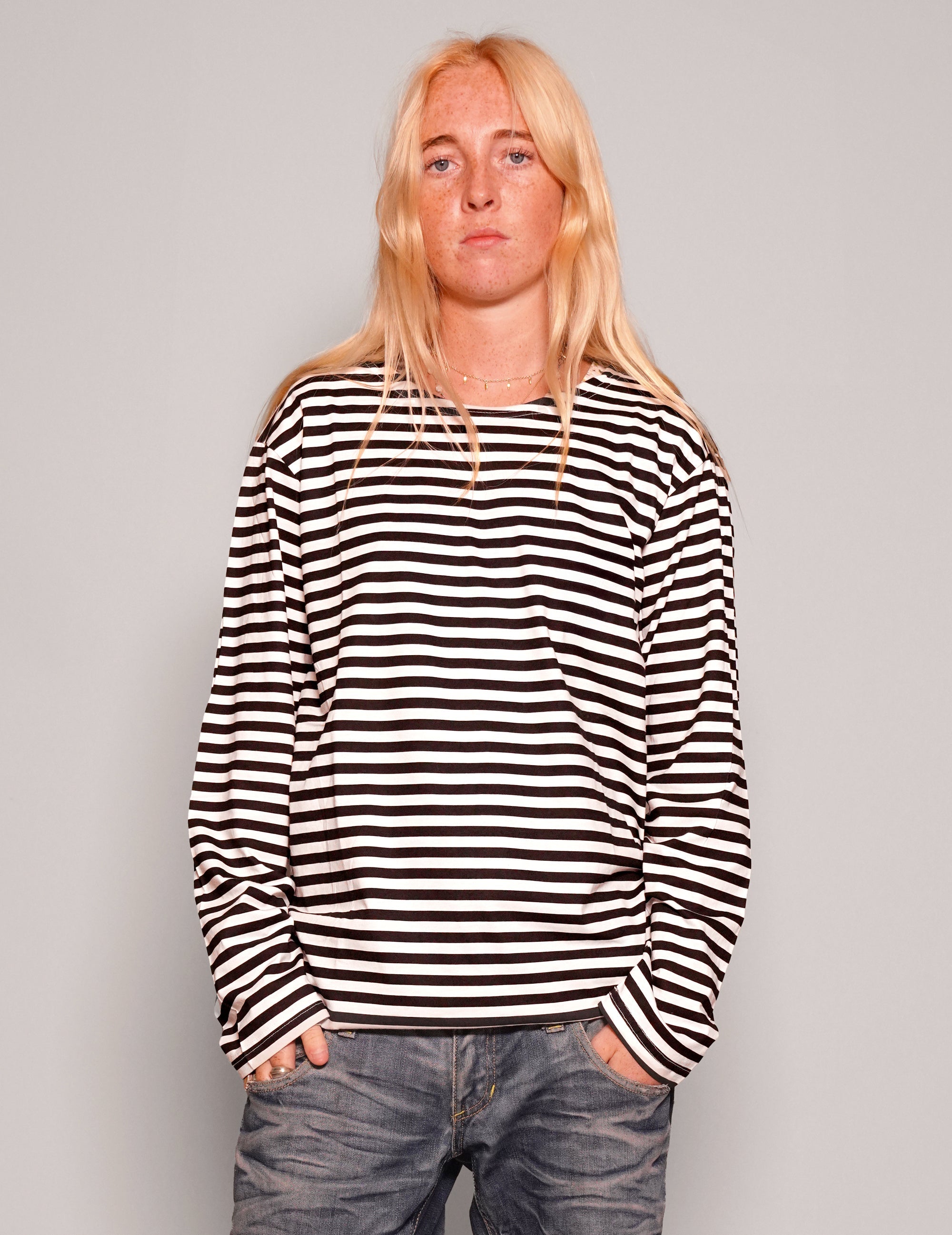 Vintage Naval Long Sleeve T-Shirt in Black Stripe