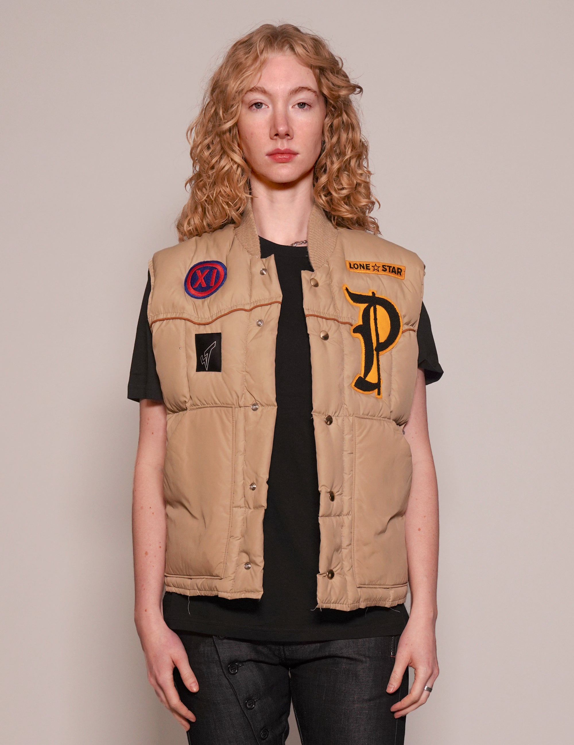 Patched Khaki Puffer Gilet