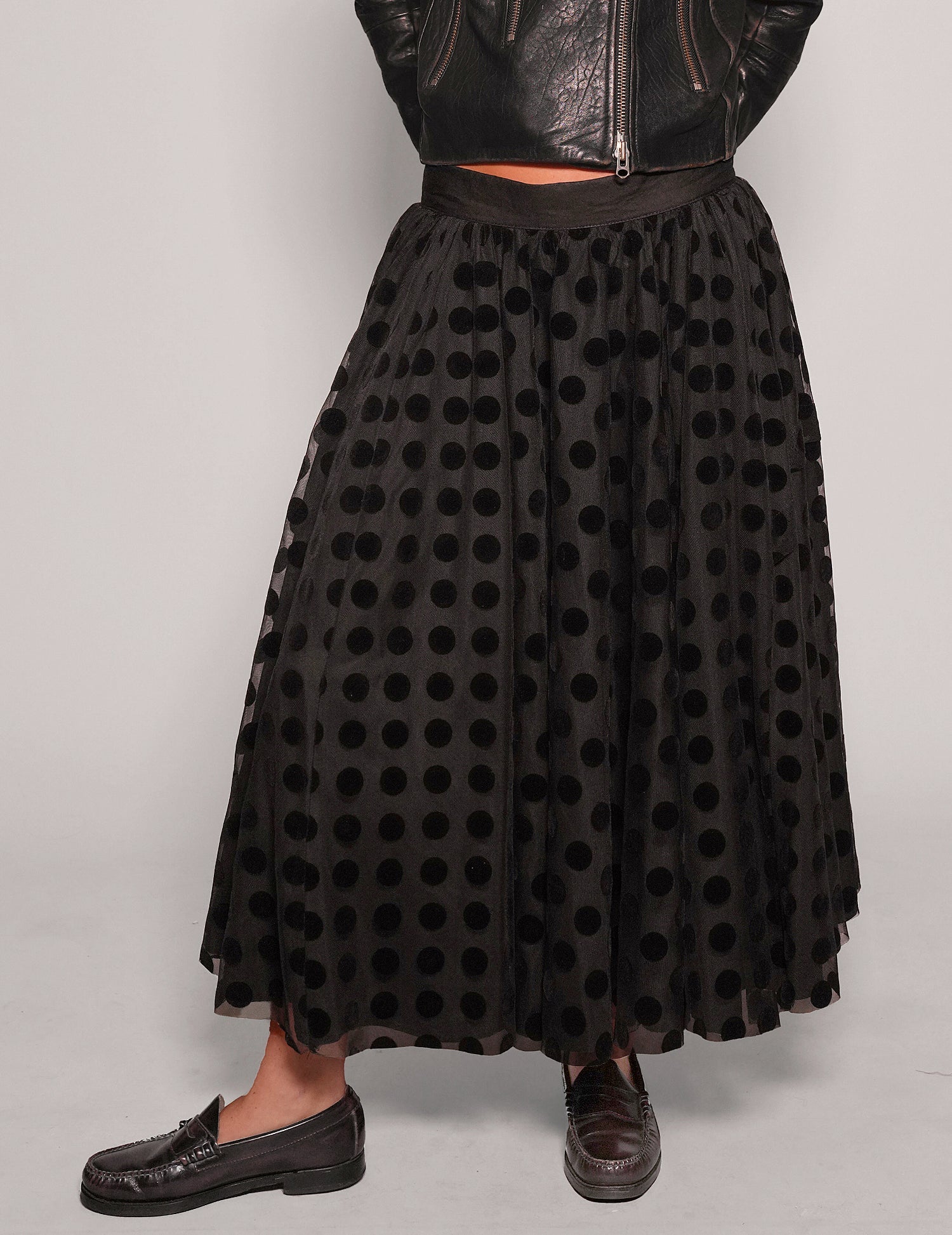 Mesh Maxi Skirt - Black Polka Dot