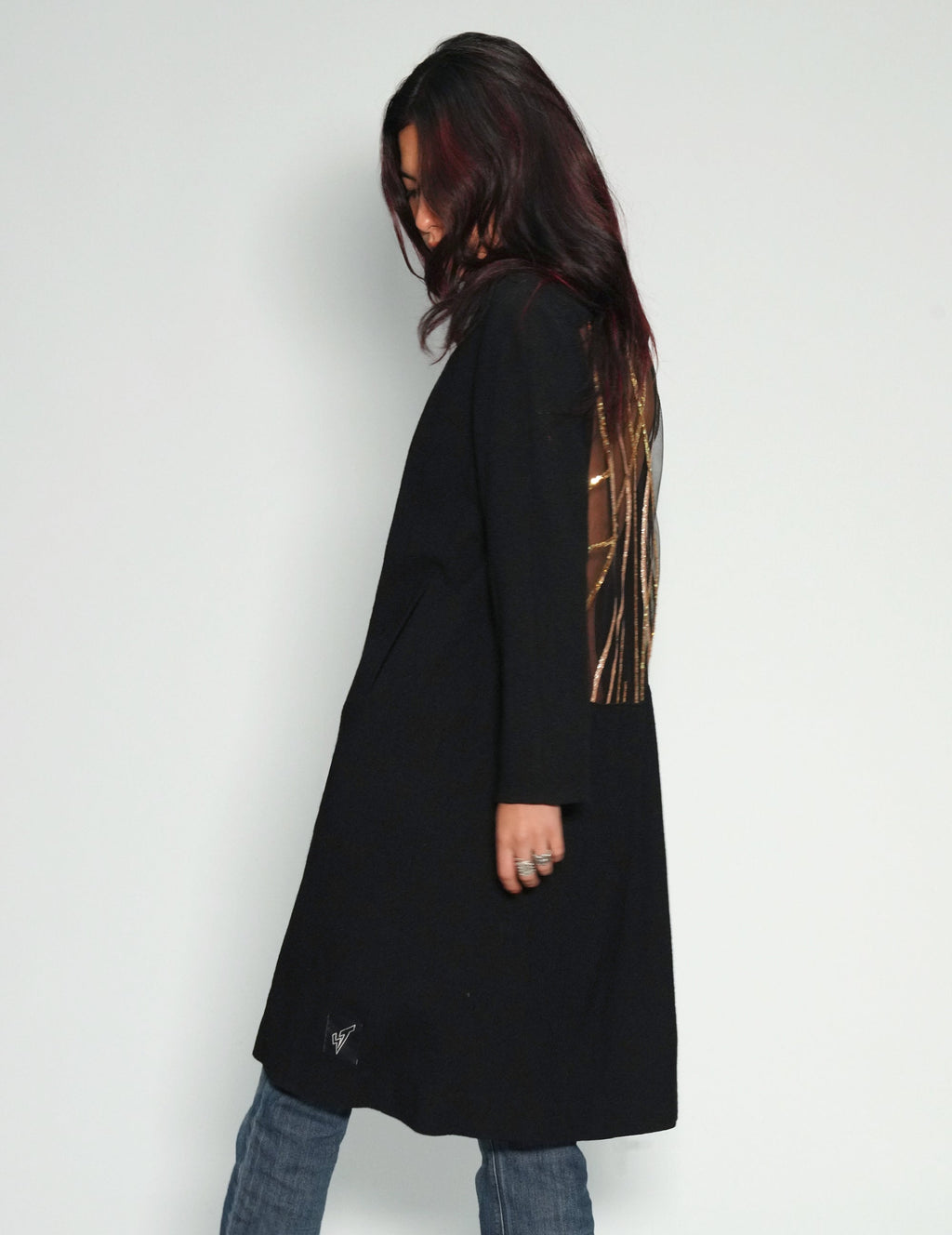 Party Back Coat - Gold Sequin - Black