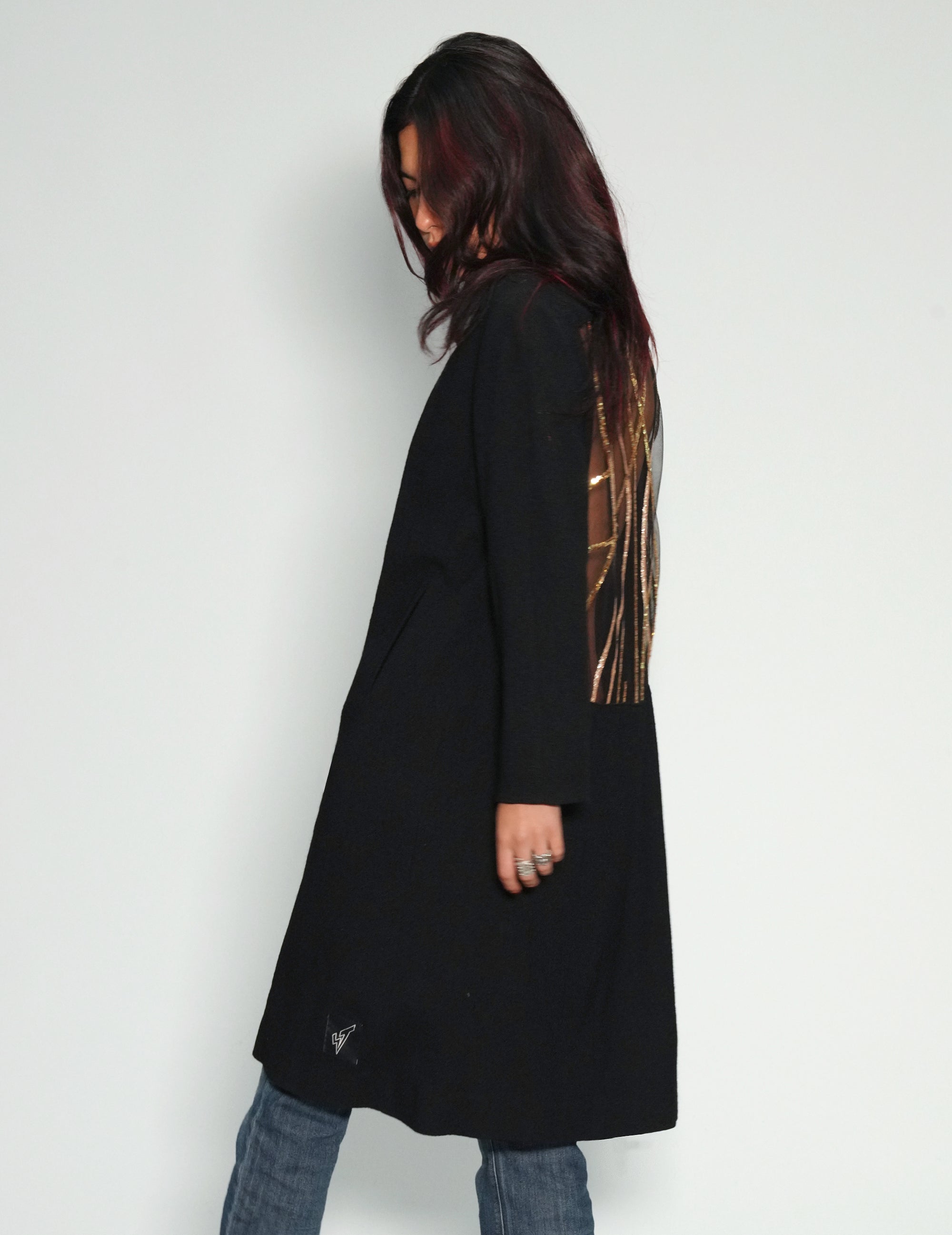 Party Back Coat - Gold Sequin - Black