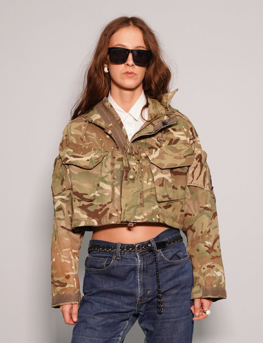 Cropped Hooded Smock Jacket in Desert Camo