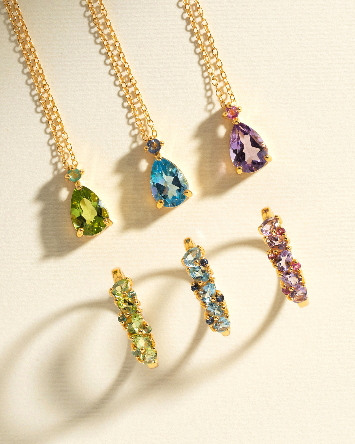 Pink Ruby & Amethyst Pear Cut Pendant Necklace in 18k Gold Vermeil