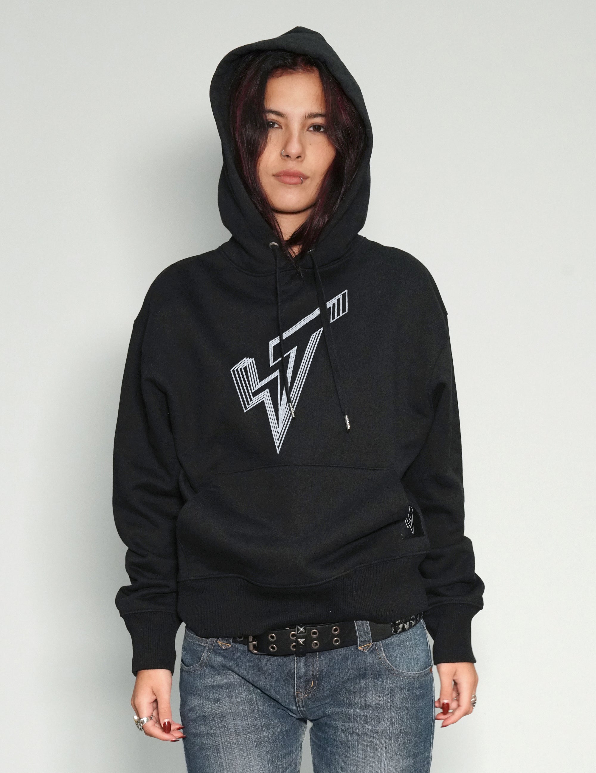 ST Hoodie in Black with Silver Lined Logo