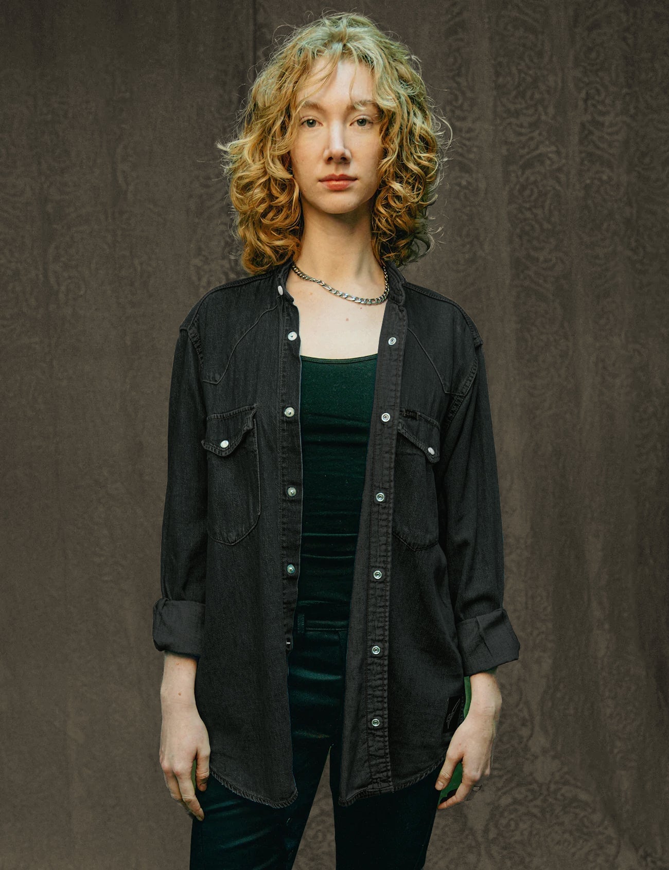 Party Back Shirt - Black Sequin - Black Denim