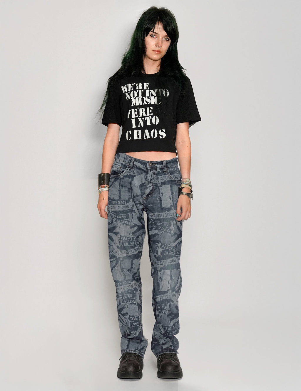 'Peace' Laser Print Jeans in Indigo