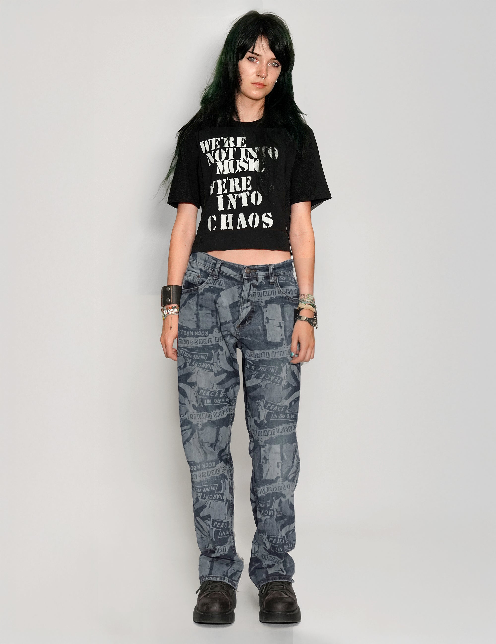 'Peace' Laser Print Jeans in Indigo