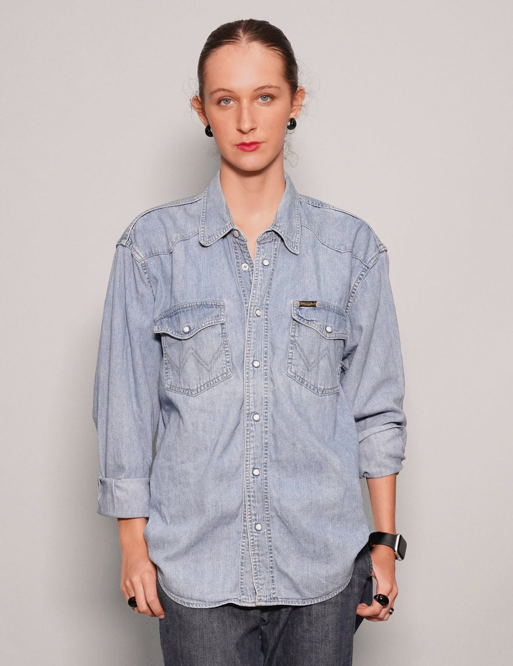 Party Back Shirt - Black Sequin - Light Blue Denim