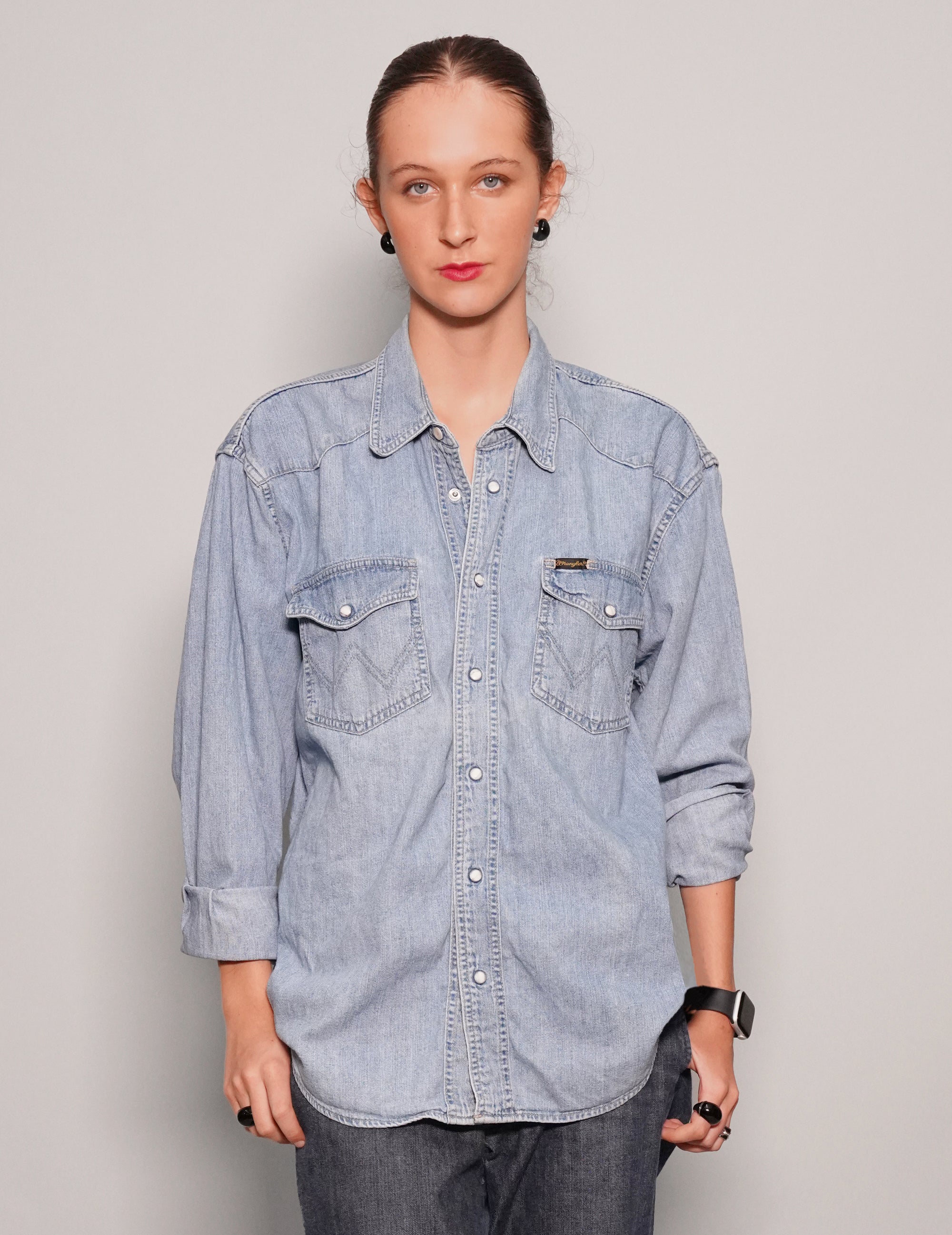 Party Back Shirt - Black Sequin - Light Blue Denim