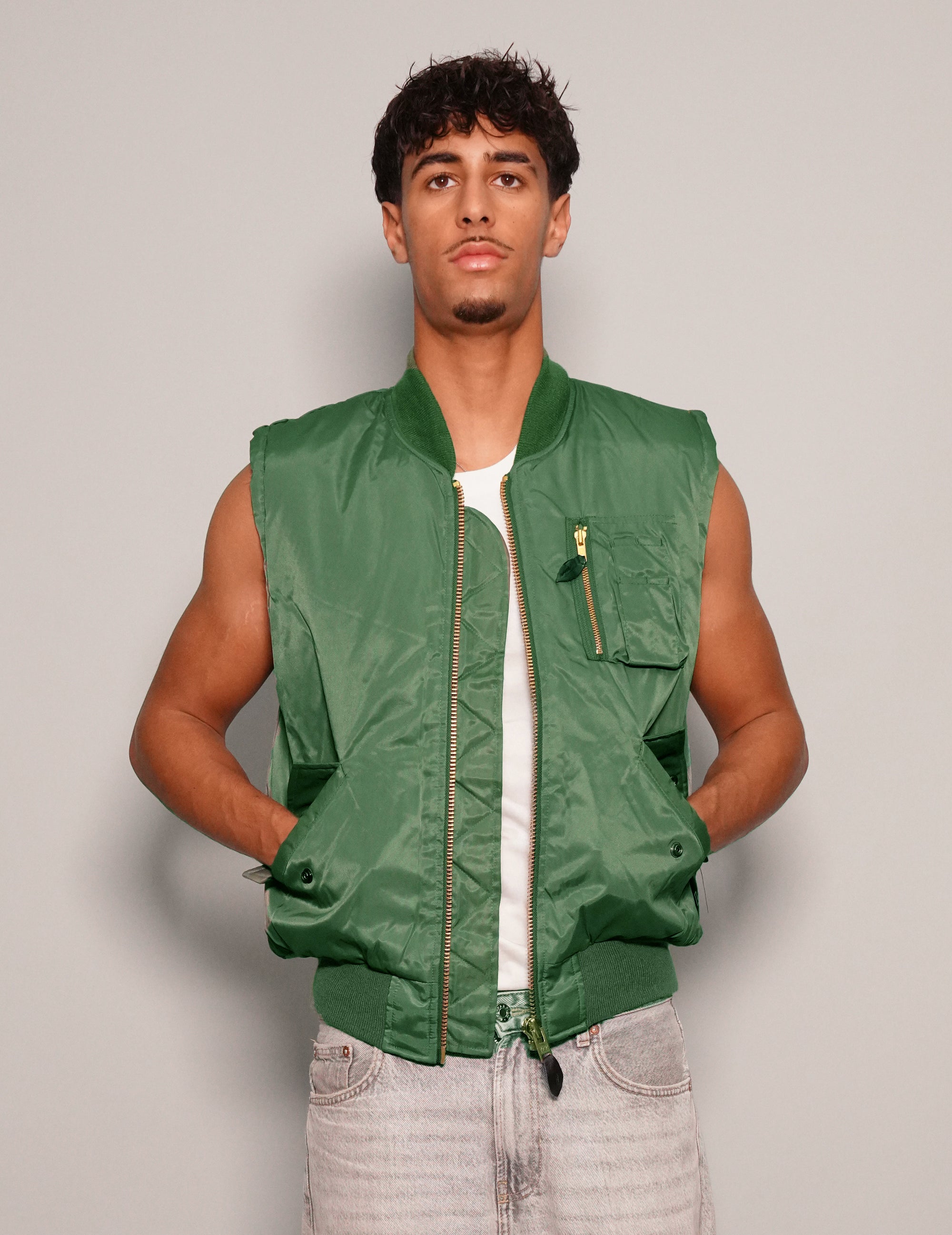 'Saint' Bomber Gilet in Green