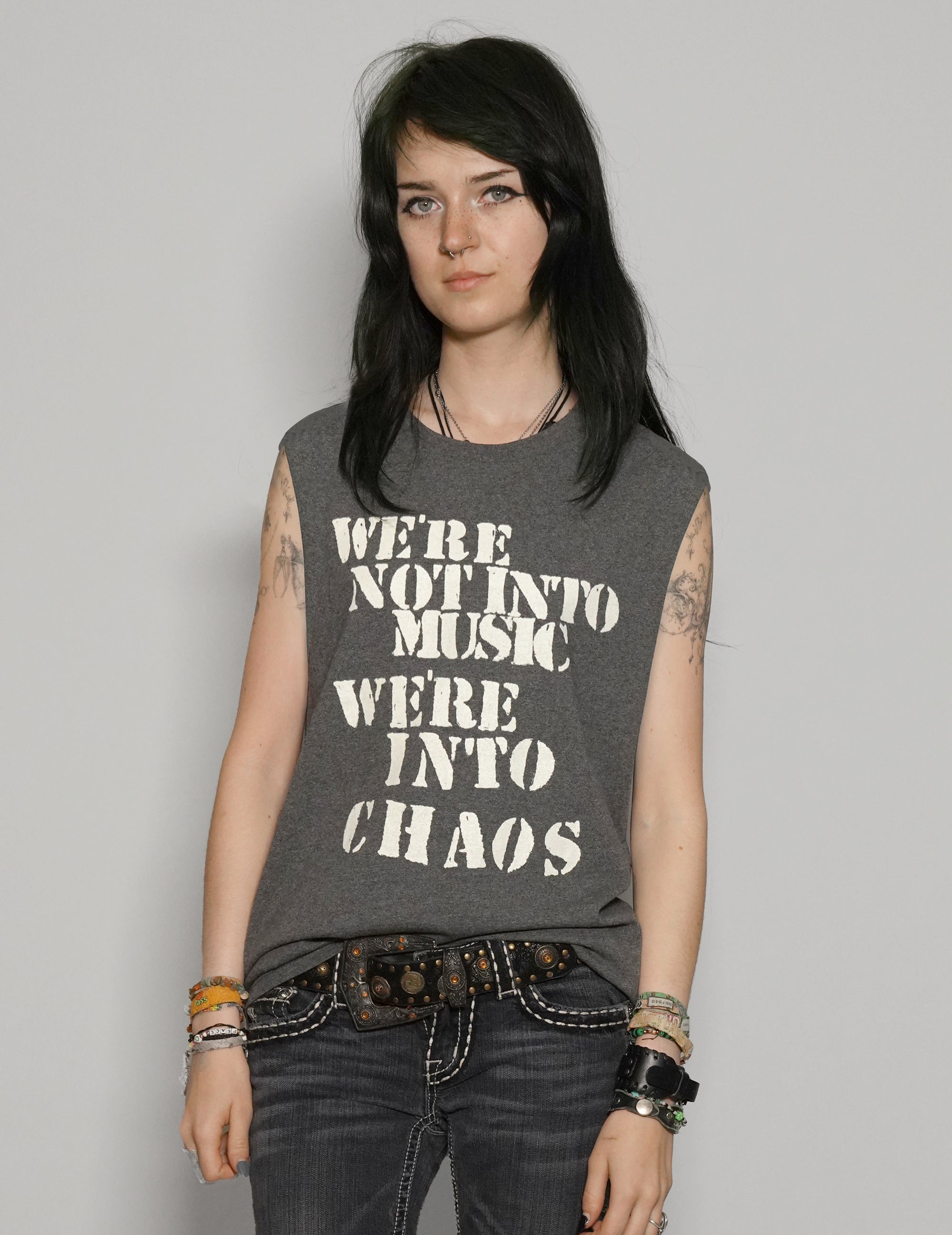 'We're into Chaos' Vest in Grey