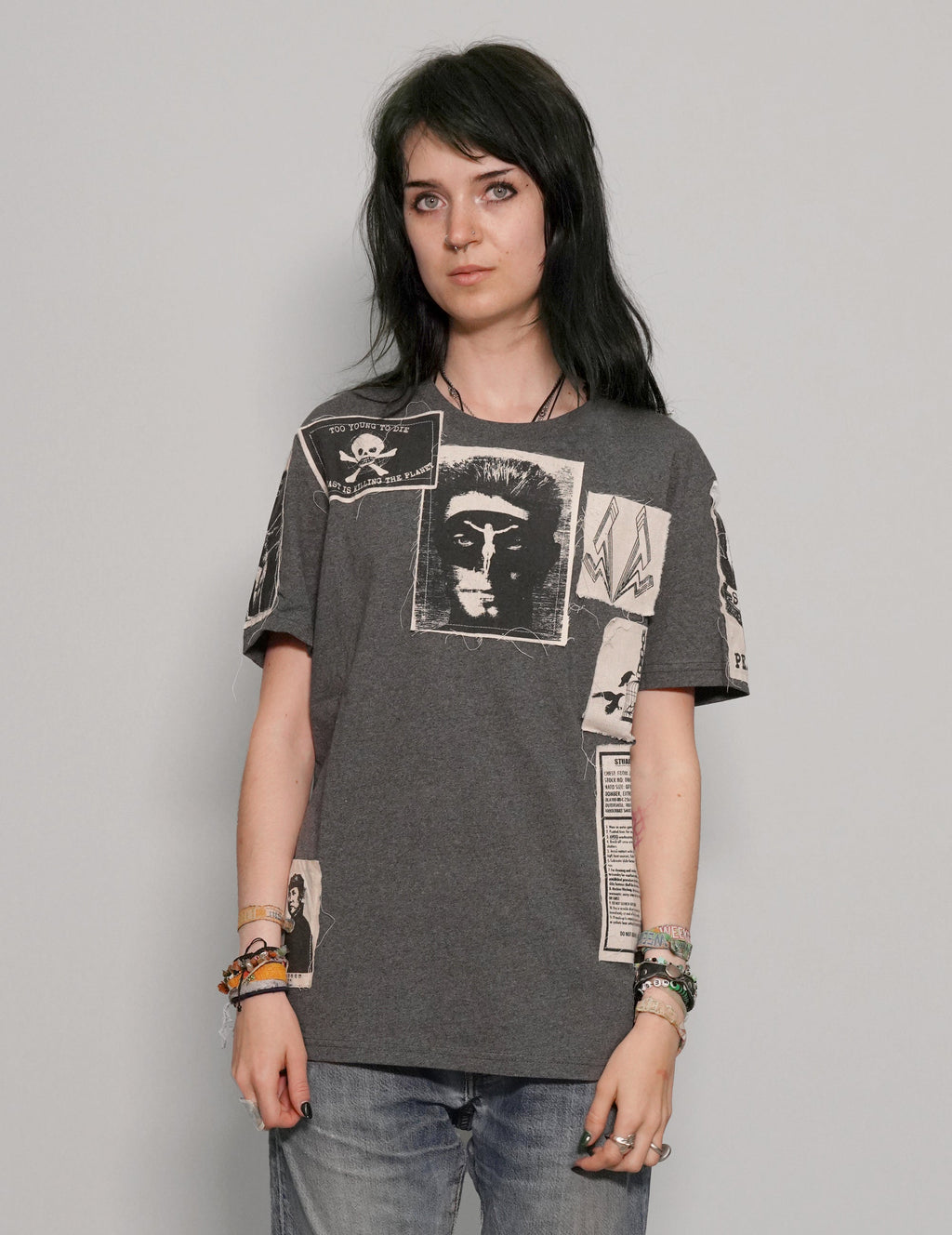 'Saint' Multipatch T-Shirt in Grey