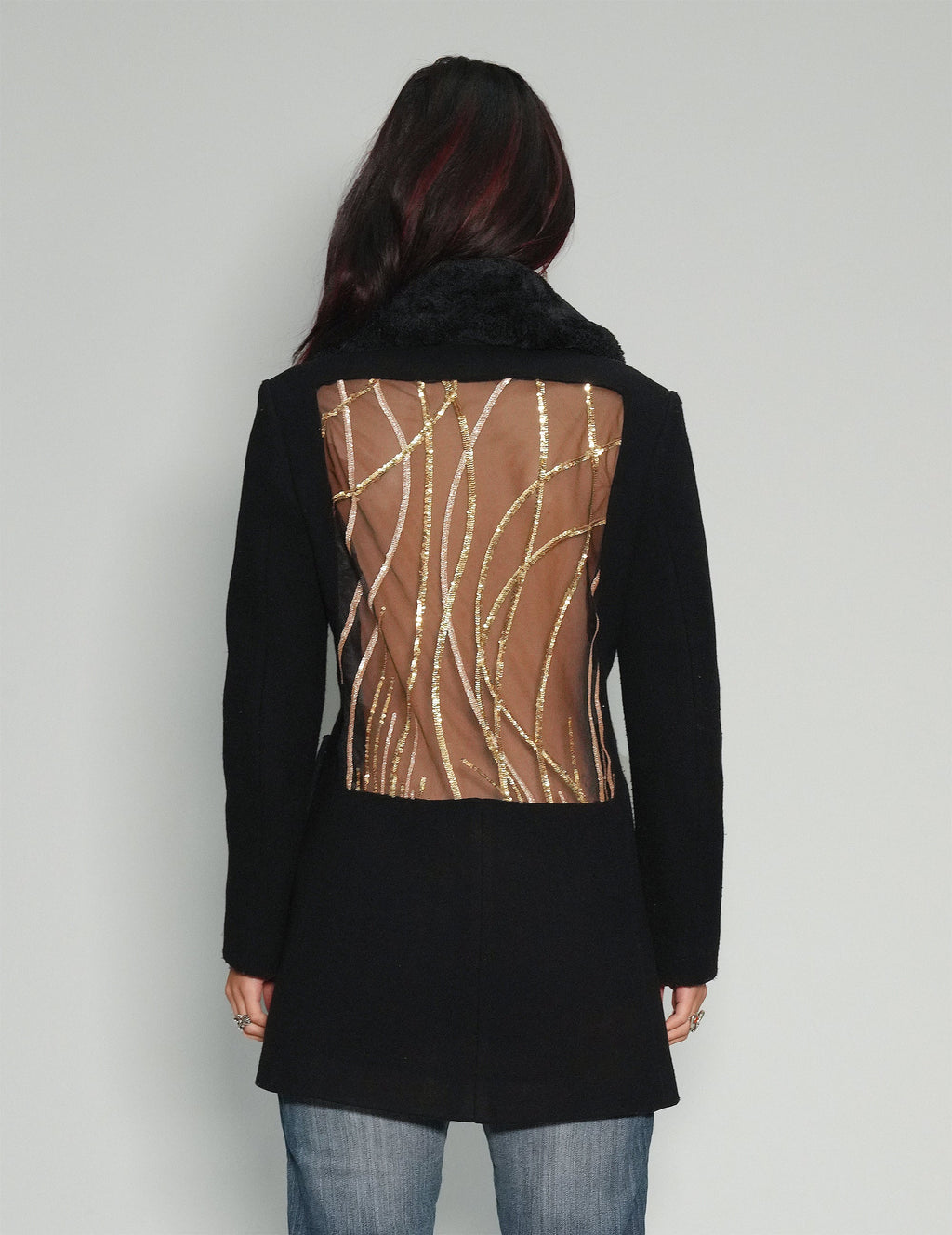 Party Back Blazer Jacket - Gold Sequin - Black