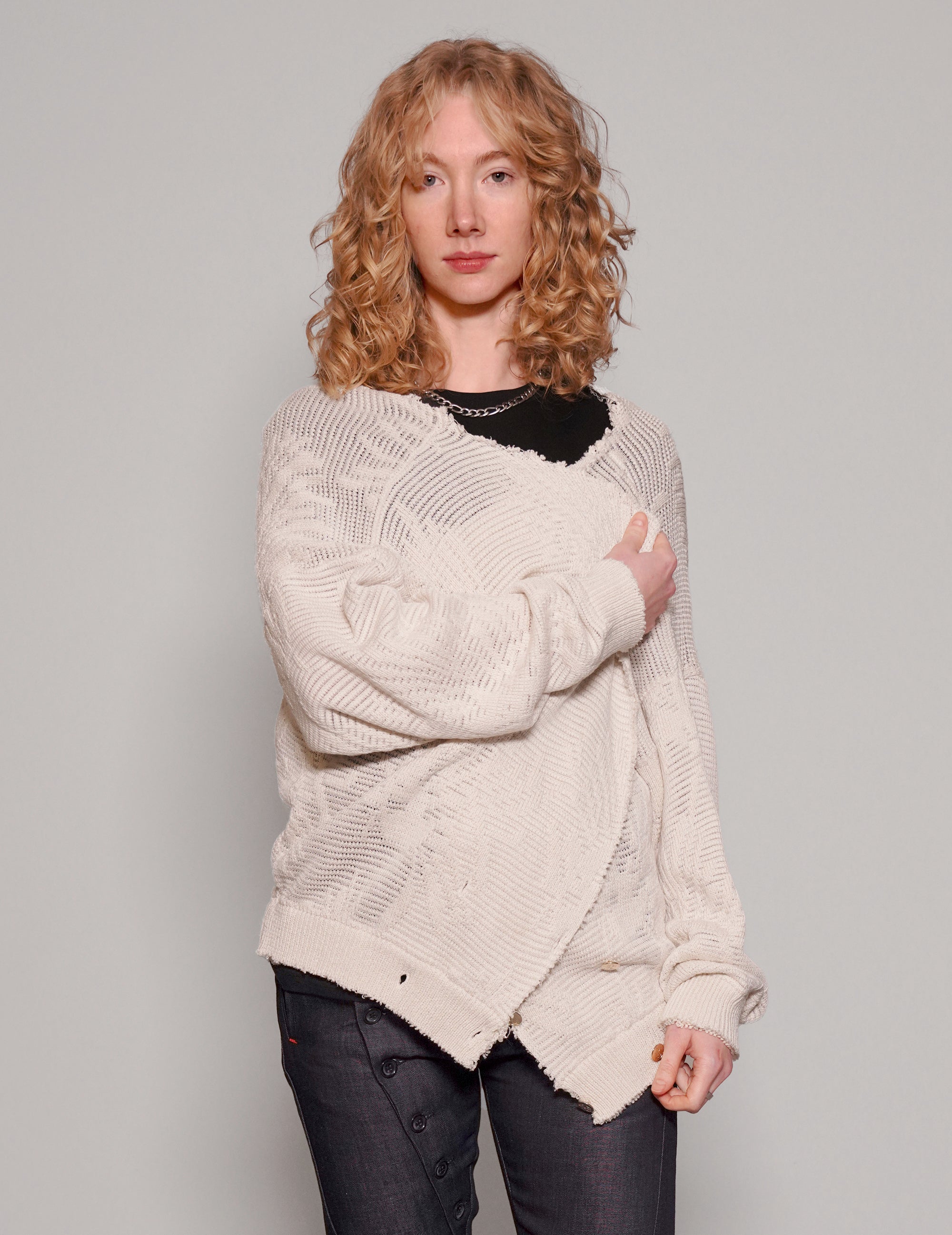 Vintage Distressed Wool Jumper in White