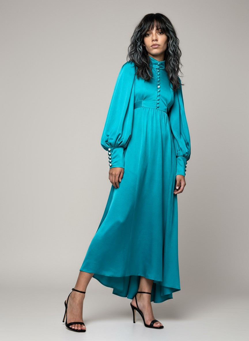 Stunning 1970's Vintage Turquoise Maxi Dress UK 8 - 12