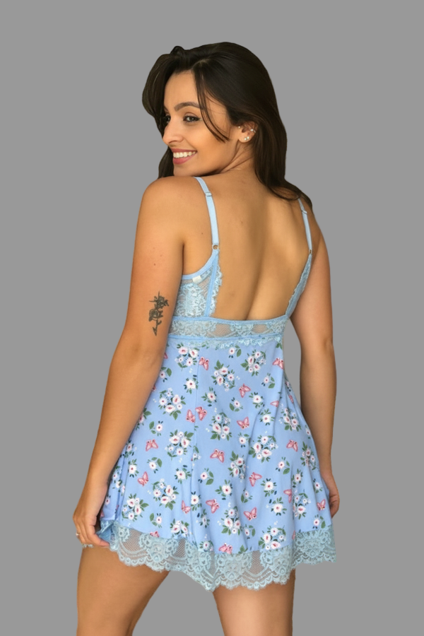 Multi-coloured Babydoll Set In Blue