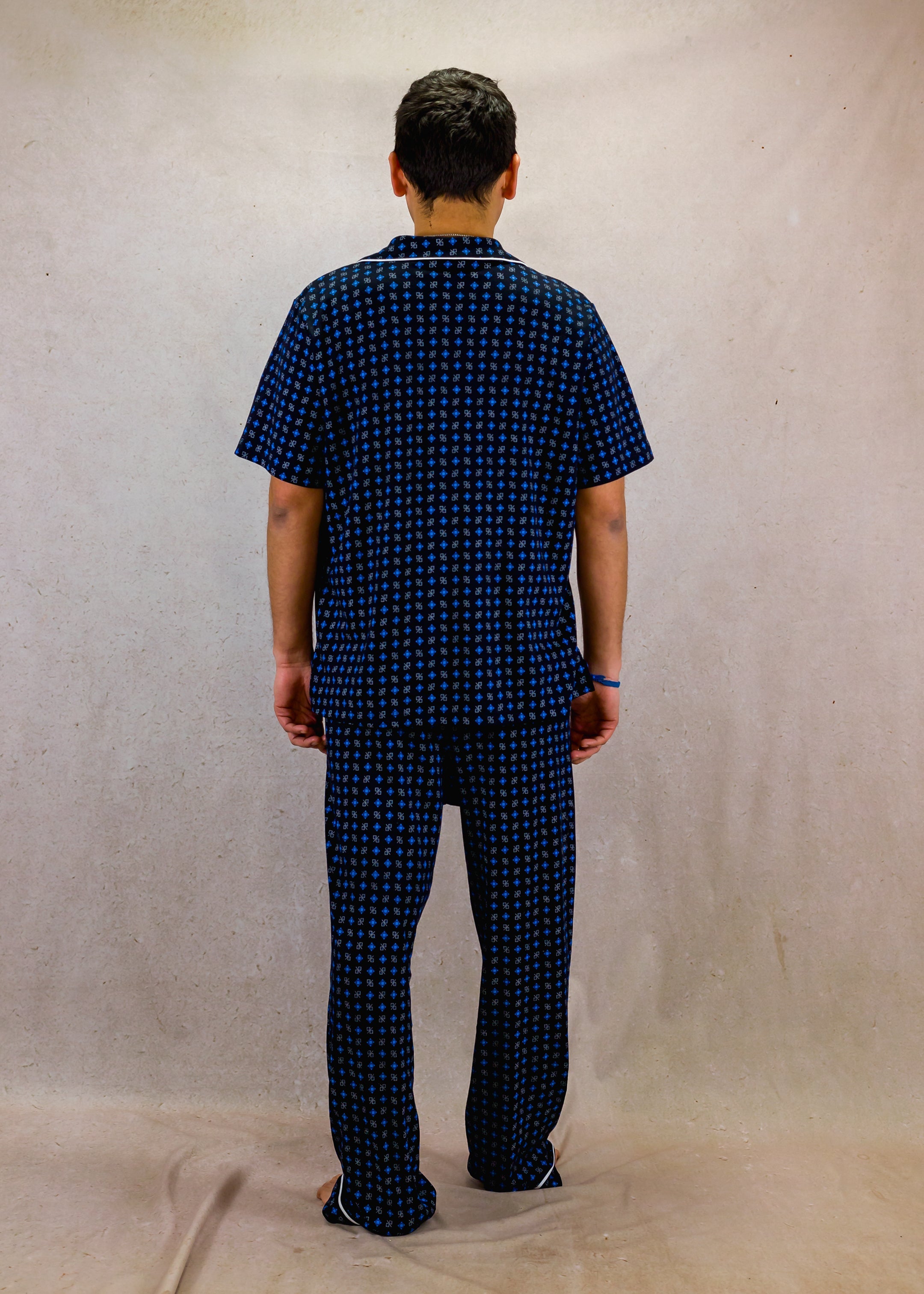 Blue squares set with short-sleeves top and trouser