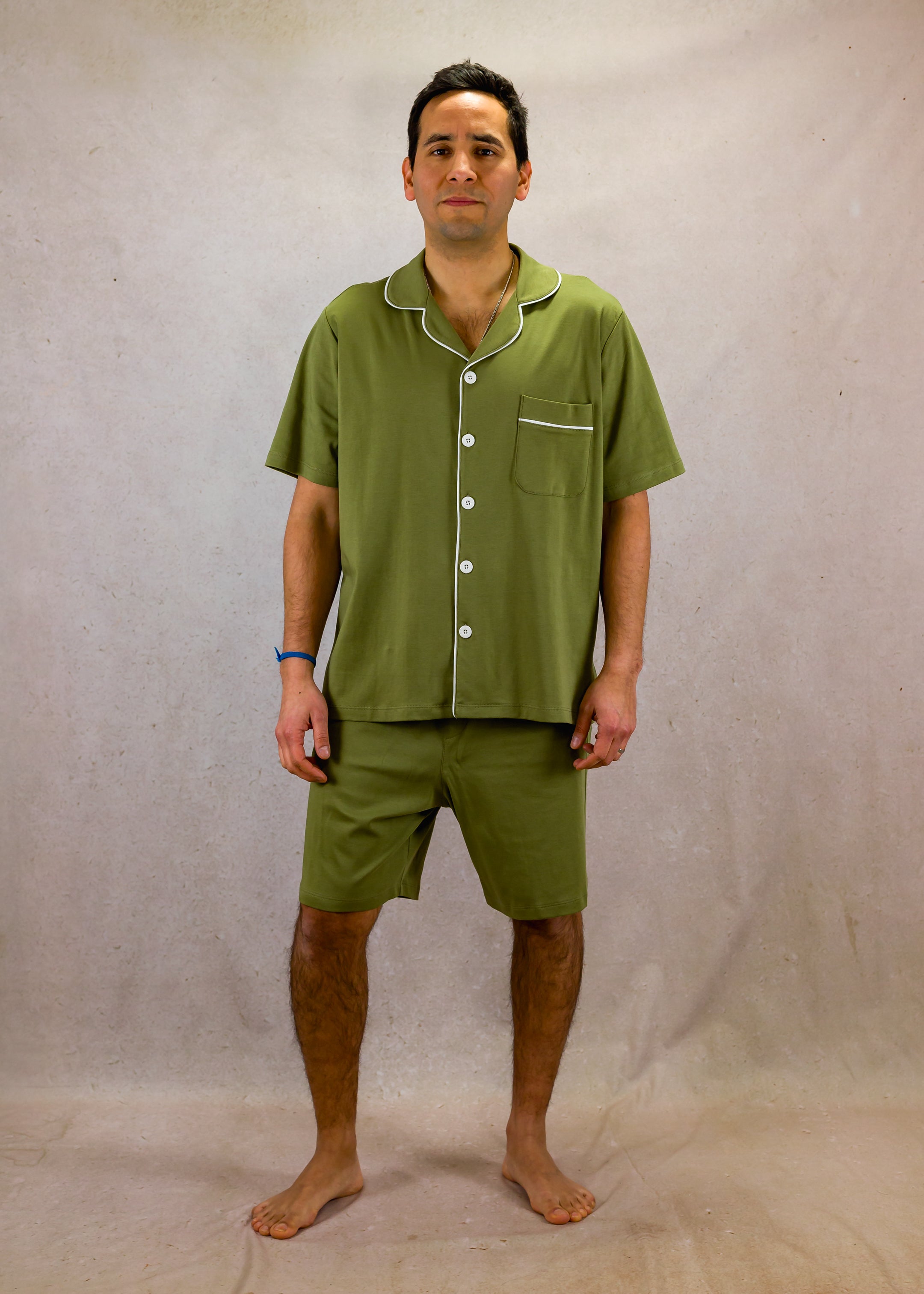 Olive green set with short-sleeves top and short