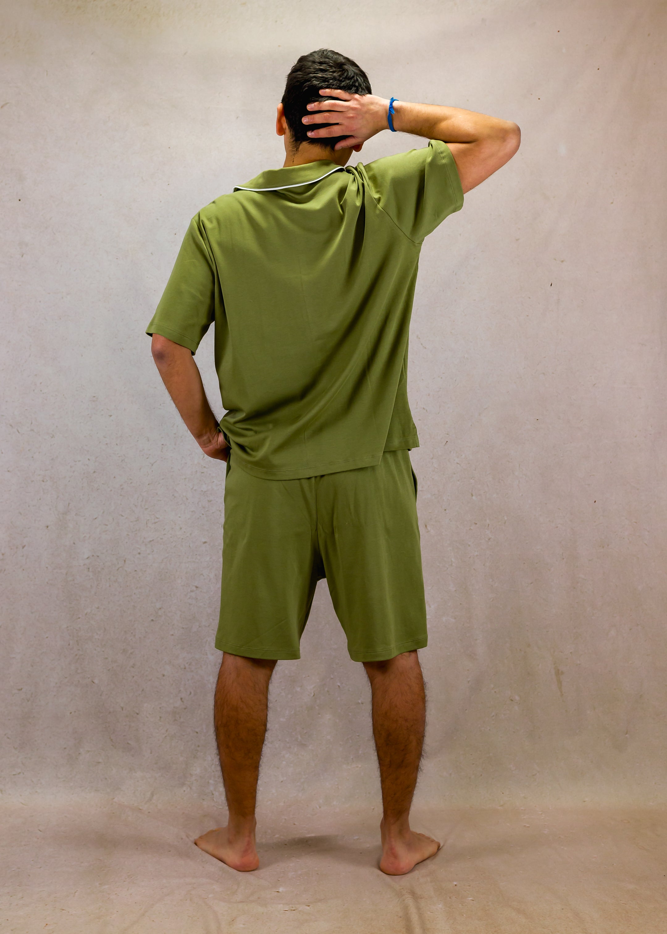 Olive green set with short-sleeves top and short