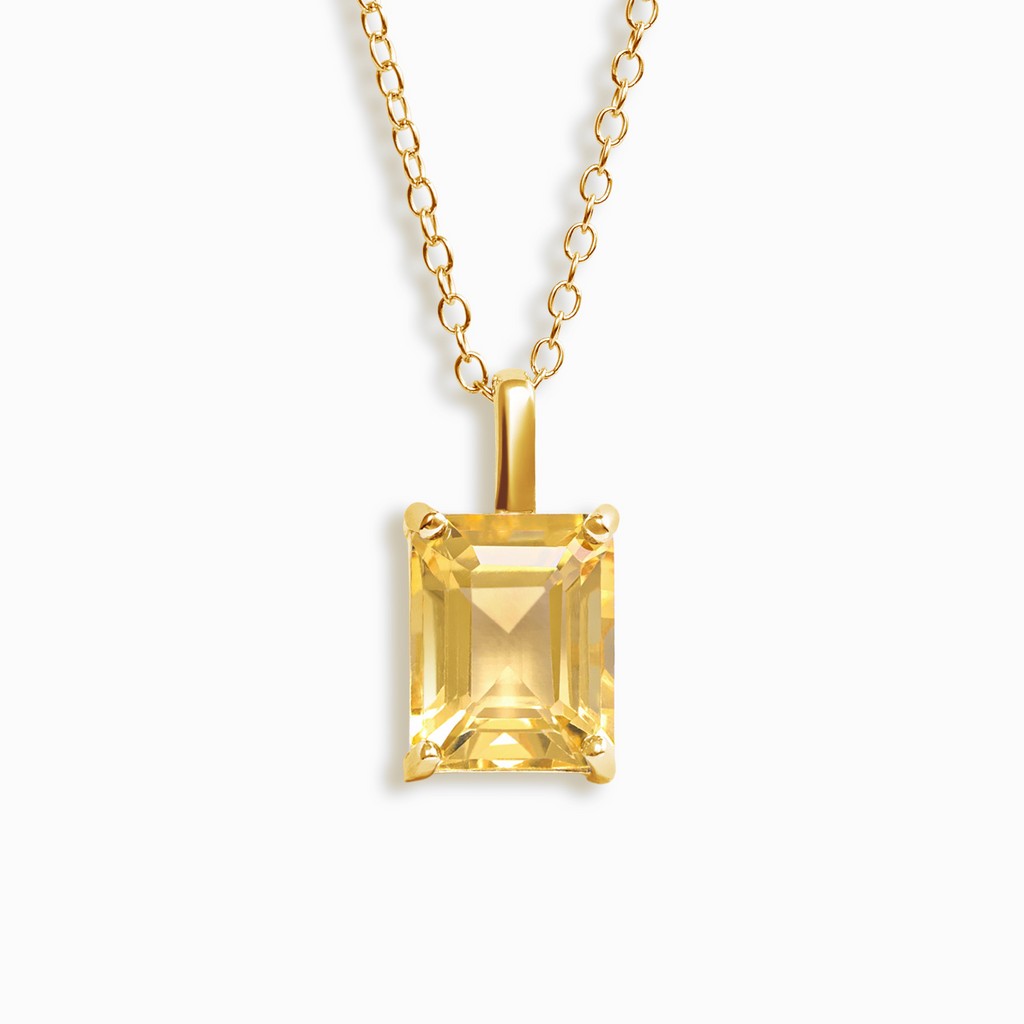 Citrine Emerald Cut Pendant Necklace in 18k Gold Vermeil