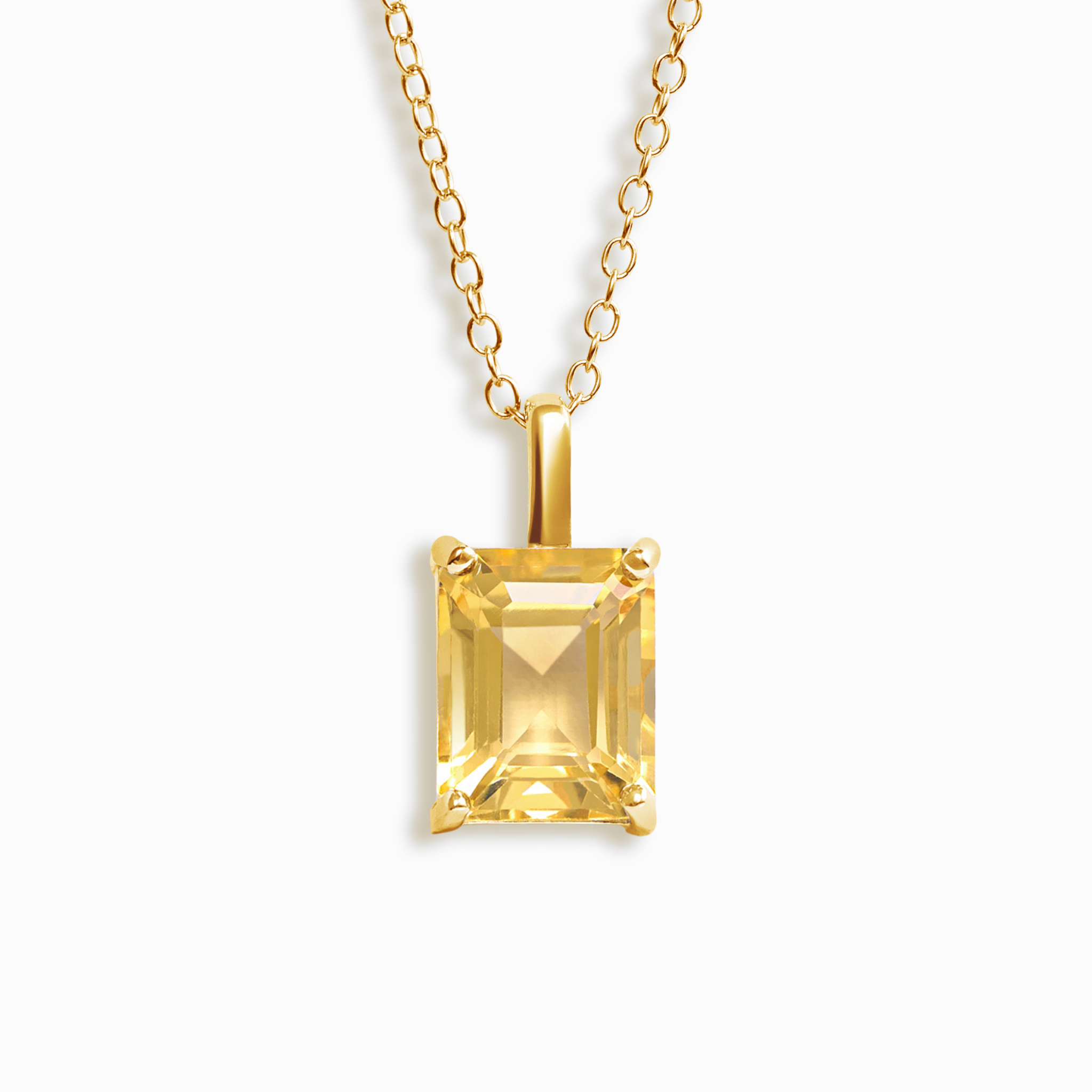 Citrine Emerald Cut Pendant Necklace in 18k Gold Vermeil