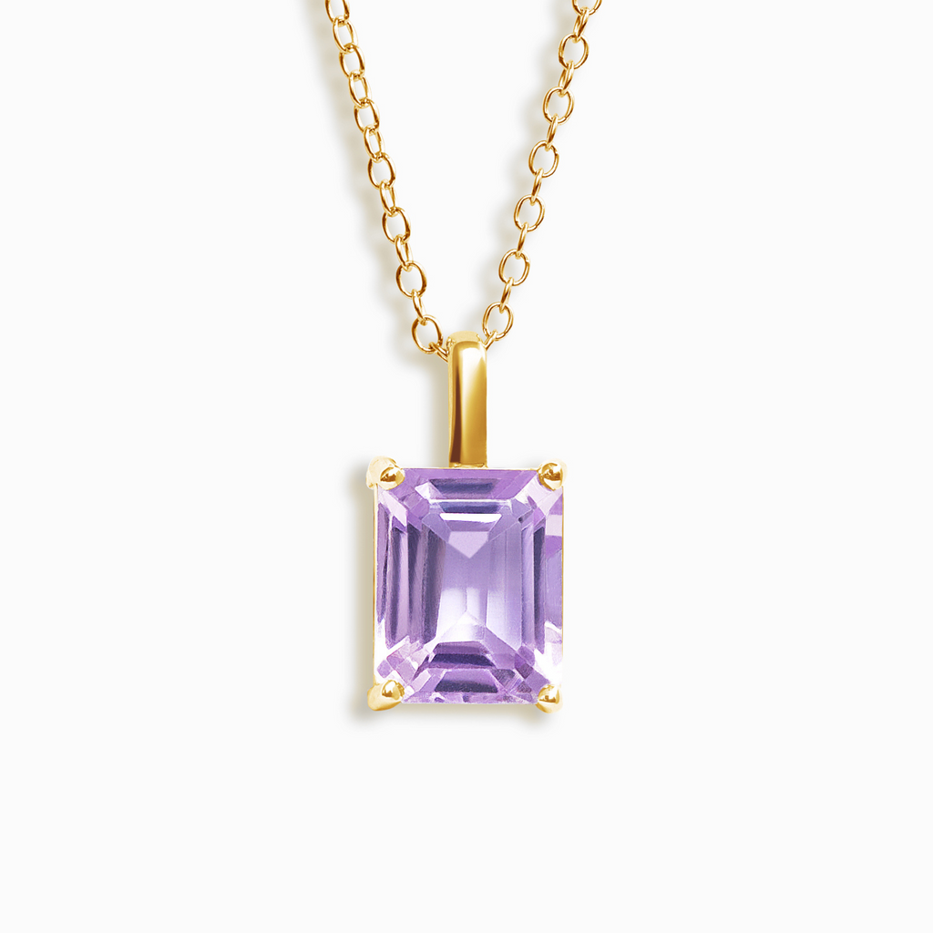 Lavender Amethyst Emerald Cut Pendant Necklace in 18k Gold Vermeil