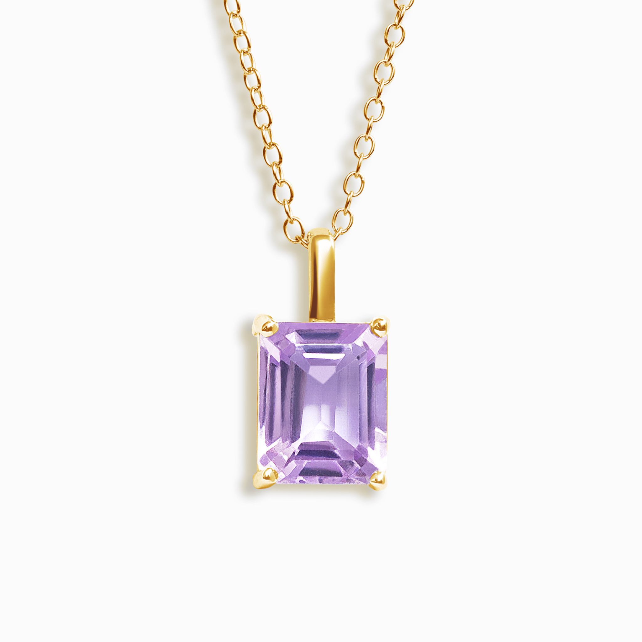 Lavender Amethyst Emerald Cut Pendant Necklace in 18k Gold Vermeil